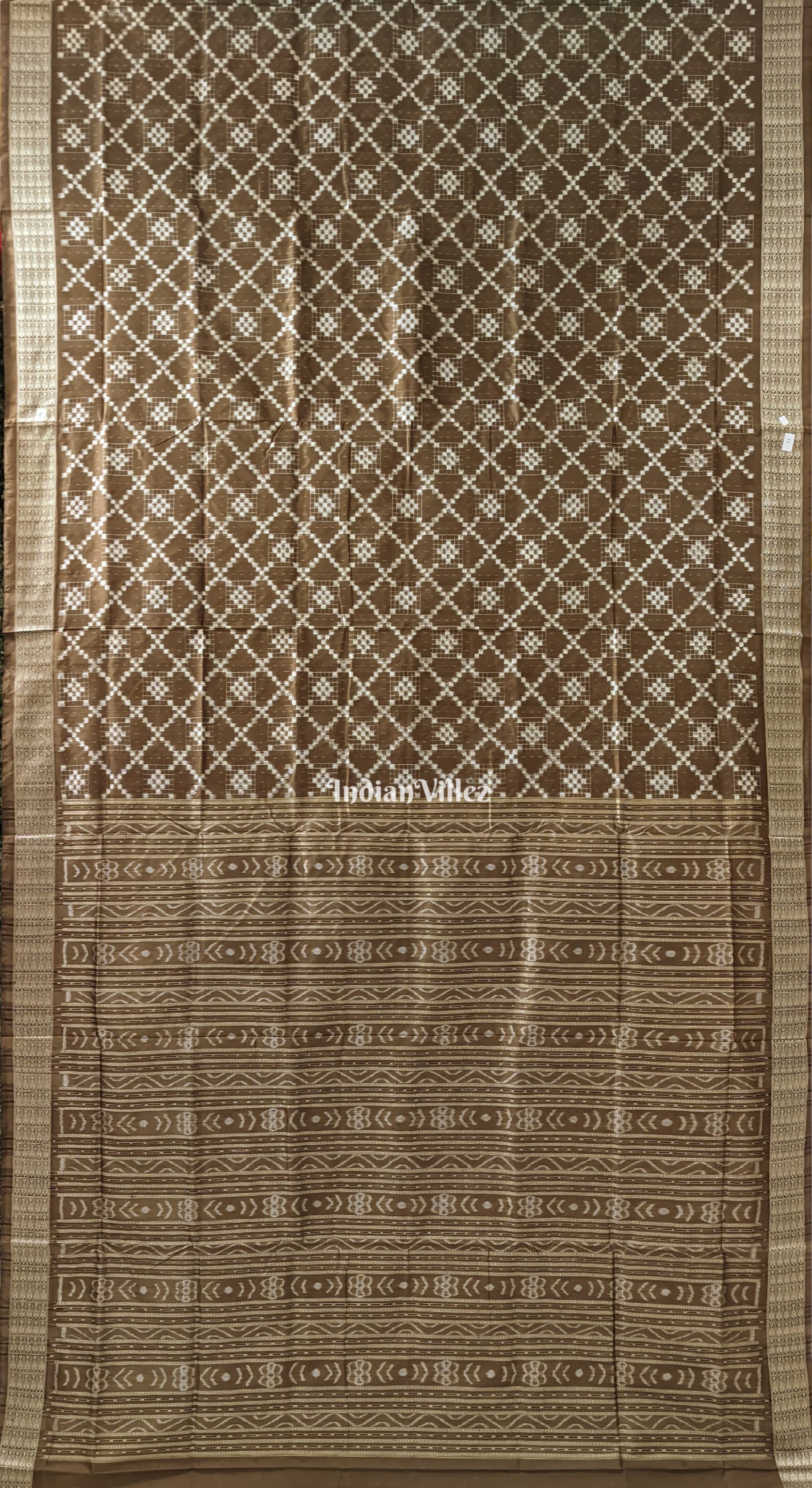 Dark Khaki Color Pasapali Theme Sambalpuri Silk Saree