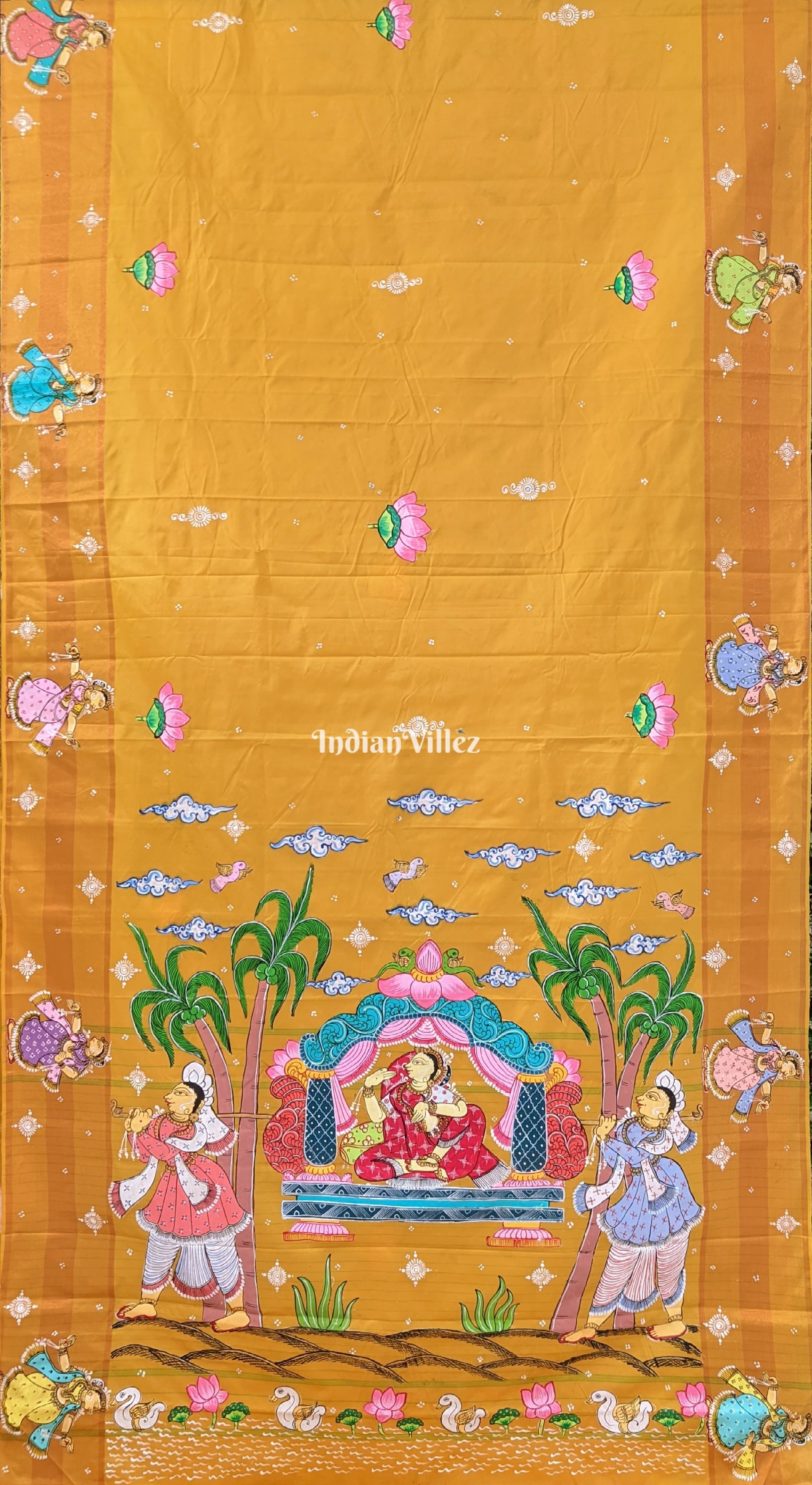 Yellow Doli Barat Theme Pattachitra Silk Saree
