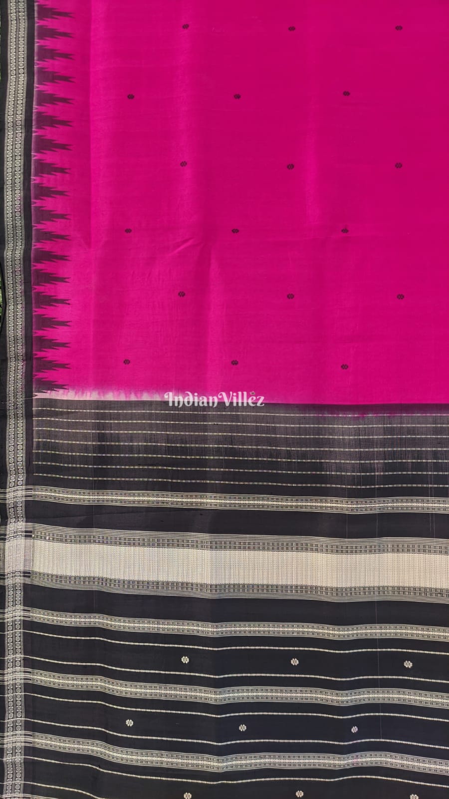 Rani Pink Traditional Double Pallu Berhampuri Silk Saree