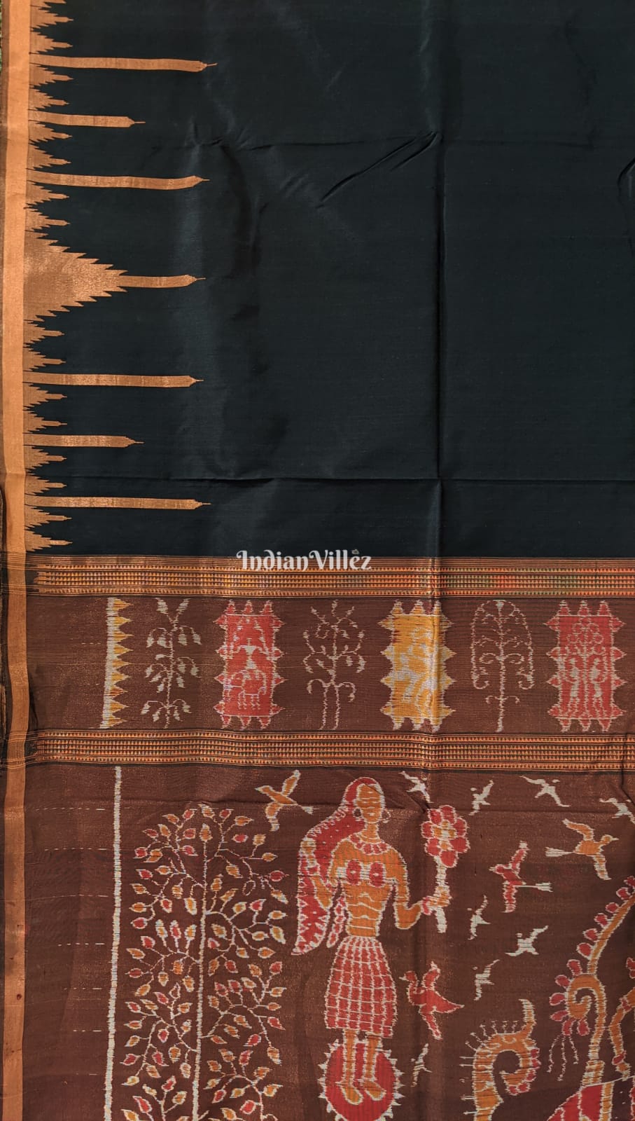 Black Body Phoda Kumbha Sambalpuri Ikat Silk Saree Border Zari (Tissue) with Tribal Anchal