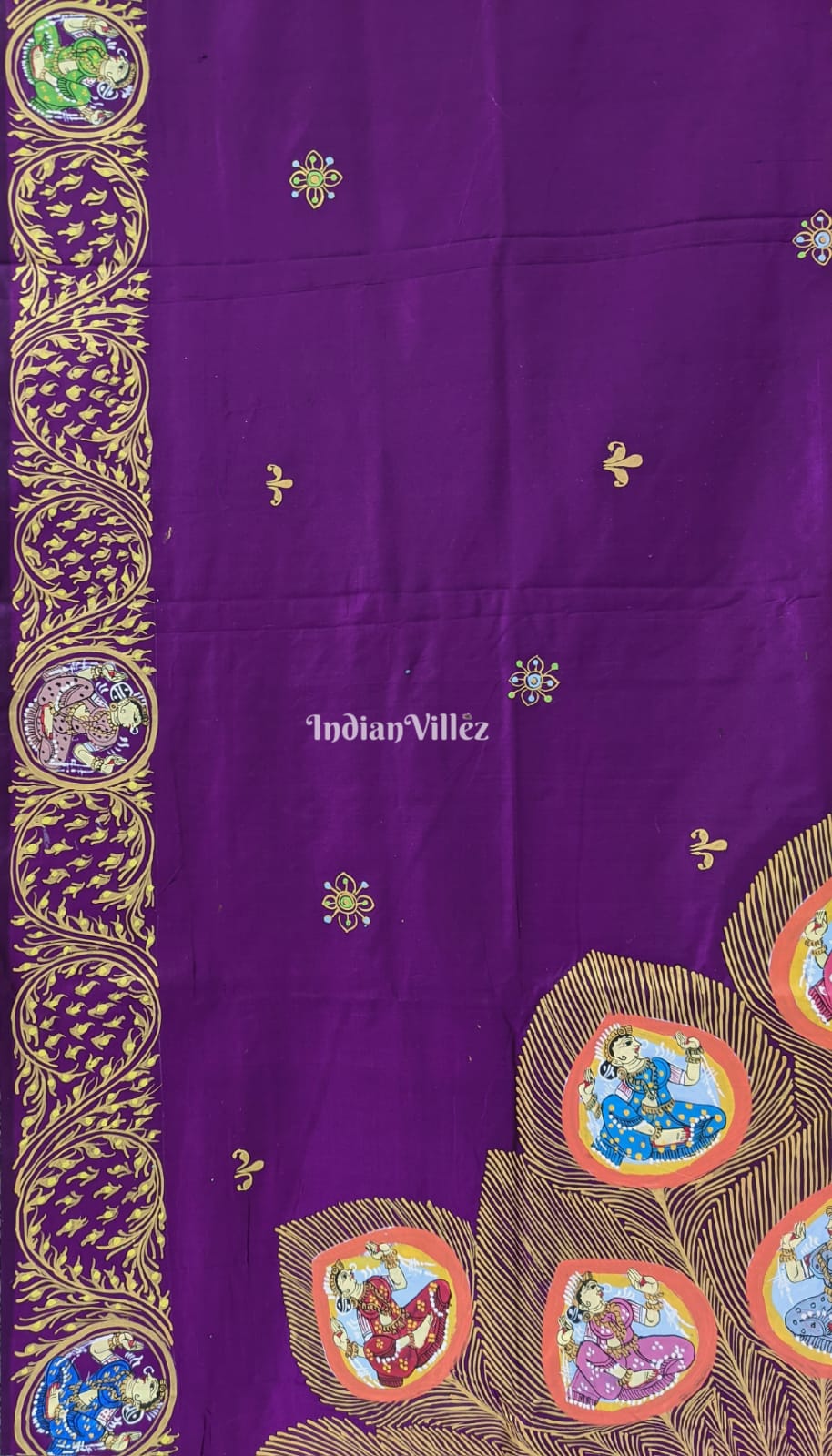 Purple PEACOCK (Mayur) & Nartaki Theme Pattachitra Silk Saree