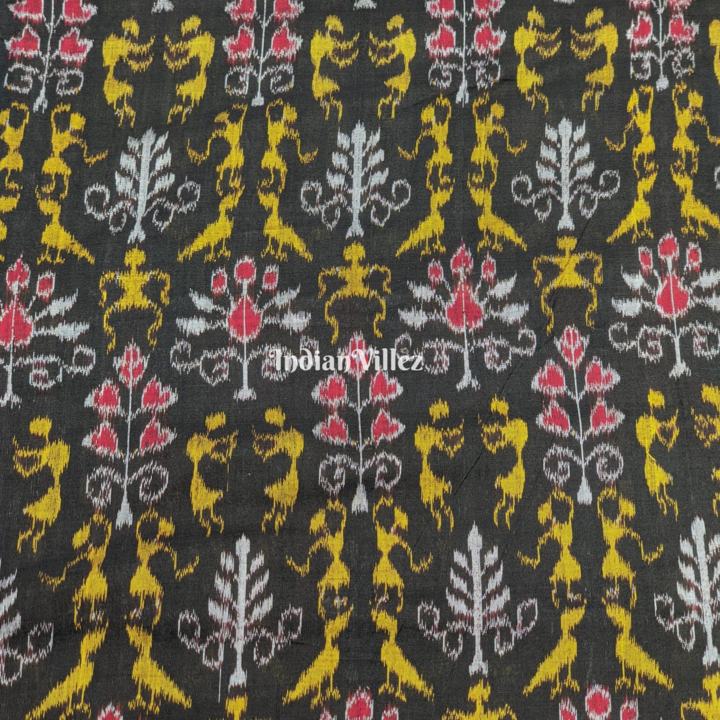 Black Tribal Theme Sambalpuri Cotton Fabric