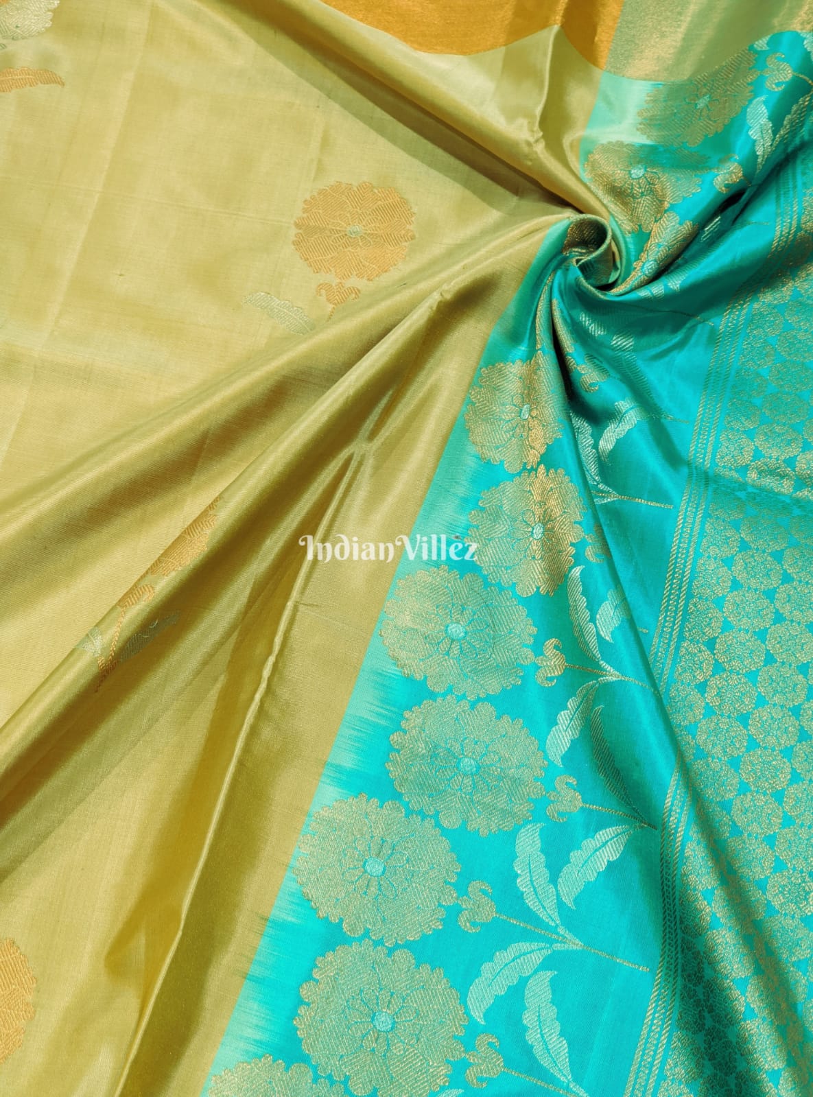 Sea Green with Chandan Color Kanjivaram Soft Silk Saree
