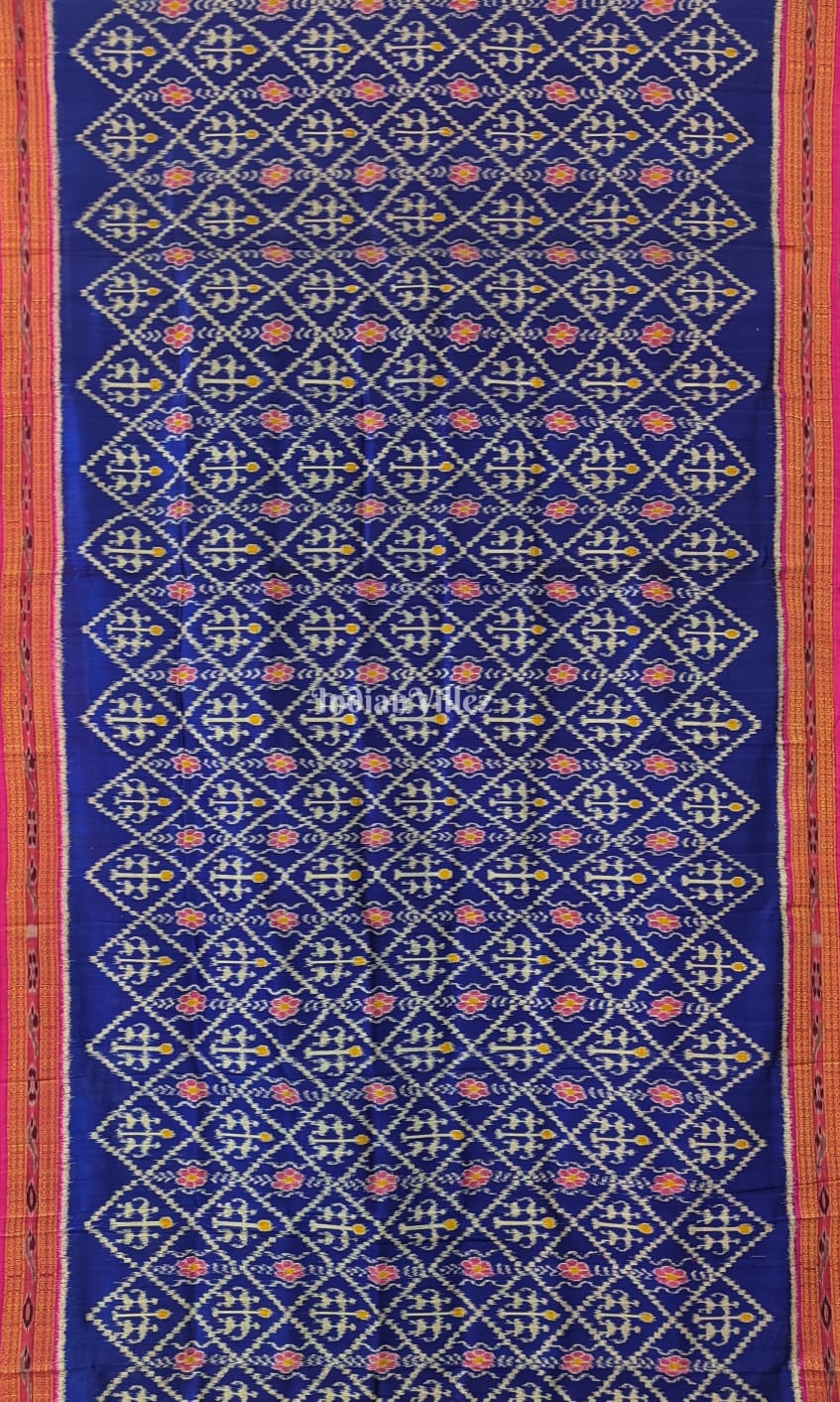 Azure Blue Tribal Khandua Silk Saree