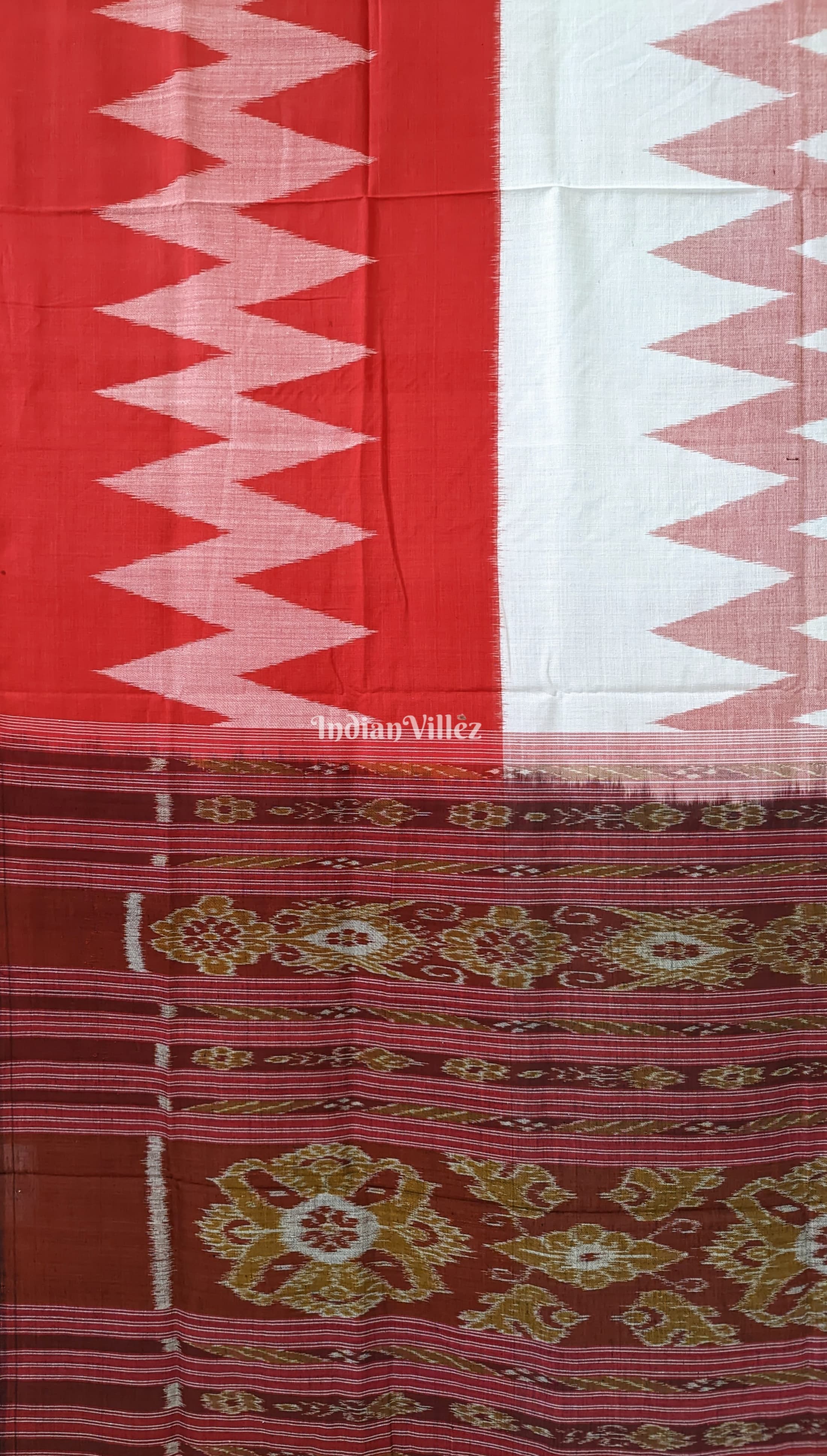 Red White Green Maniabandha Odisha Ikat Cotton Saree