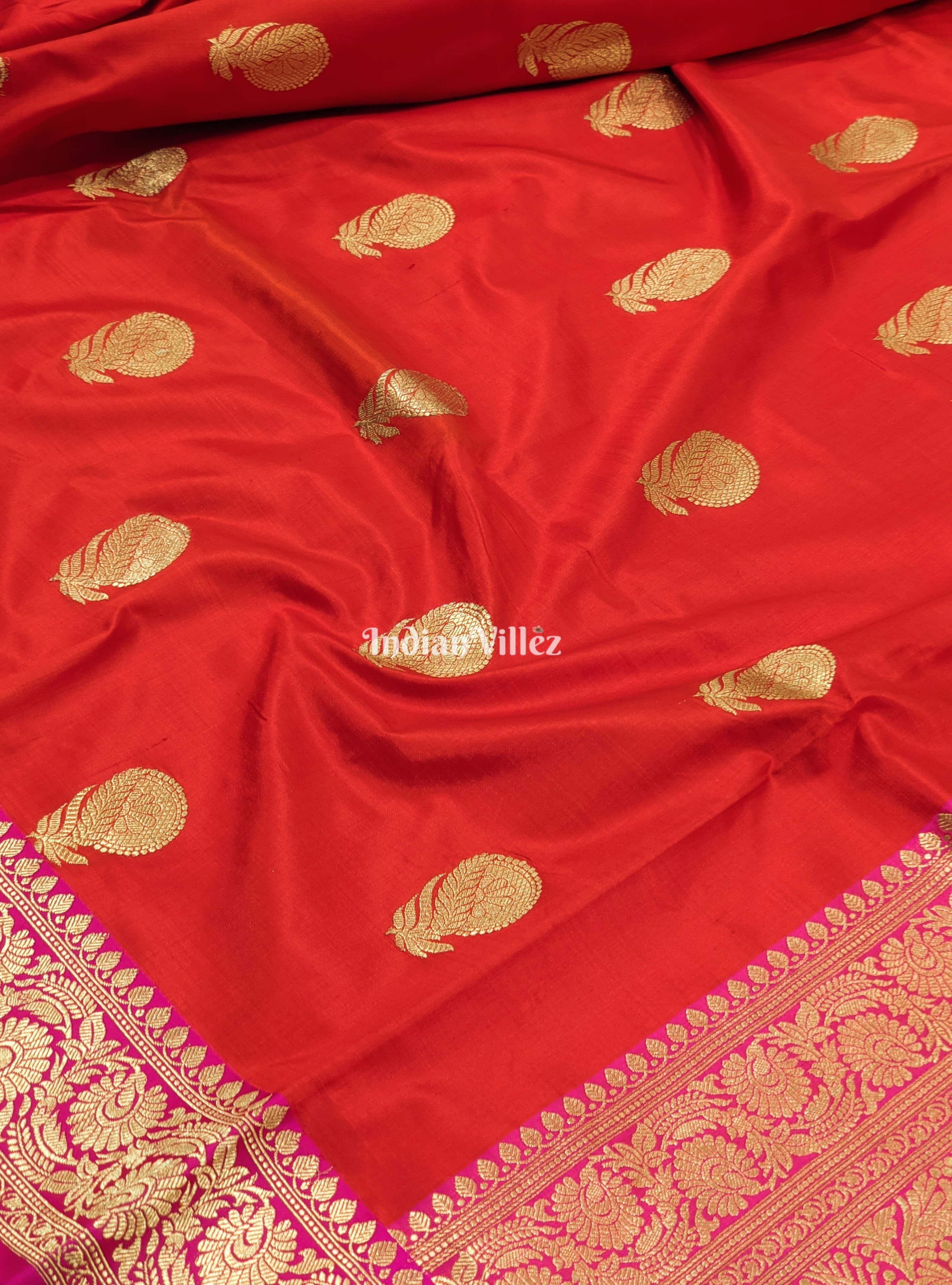 Red with Rani Designer Banarasi Katan Silk Saree