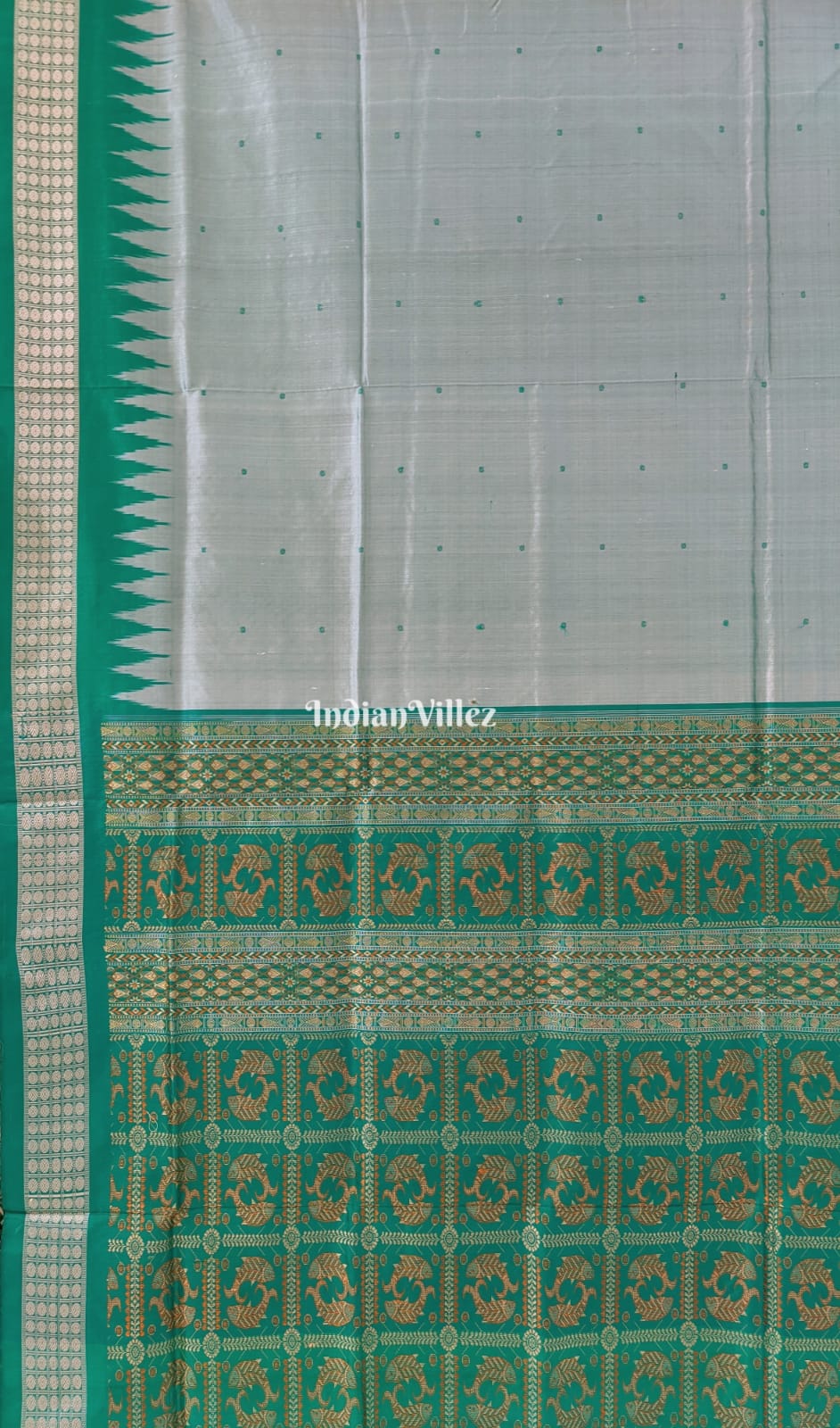 Mint Green Odisha Ikat Sambalpuri Bomkai Silk Saree