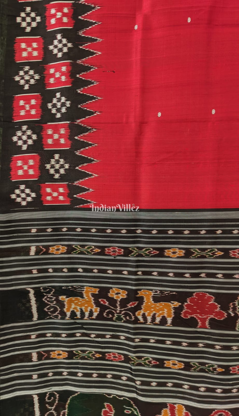 Red Single Butta Border Pasapali Contemporary Silk Saree