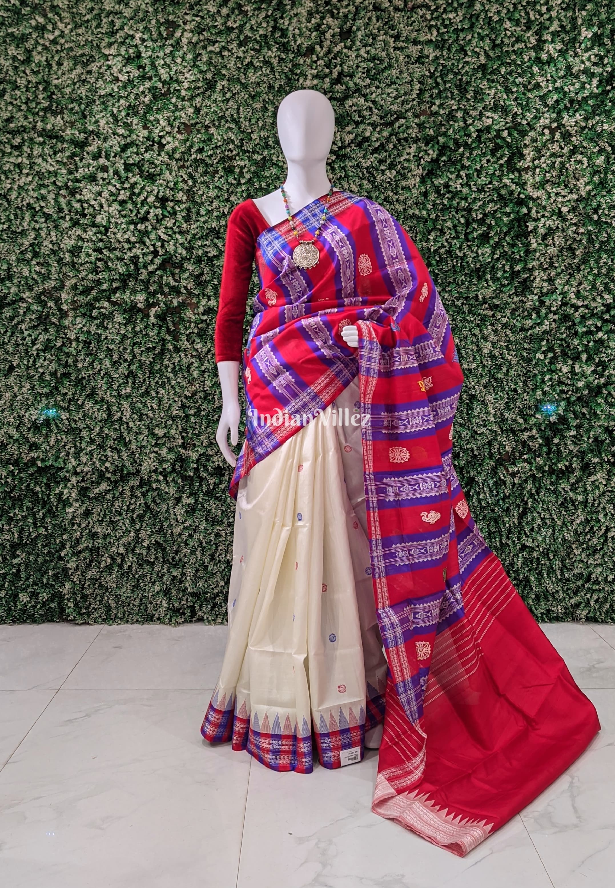 Off-White Odisha Handloom Berhampuri Double Pallu Silk Saree