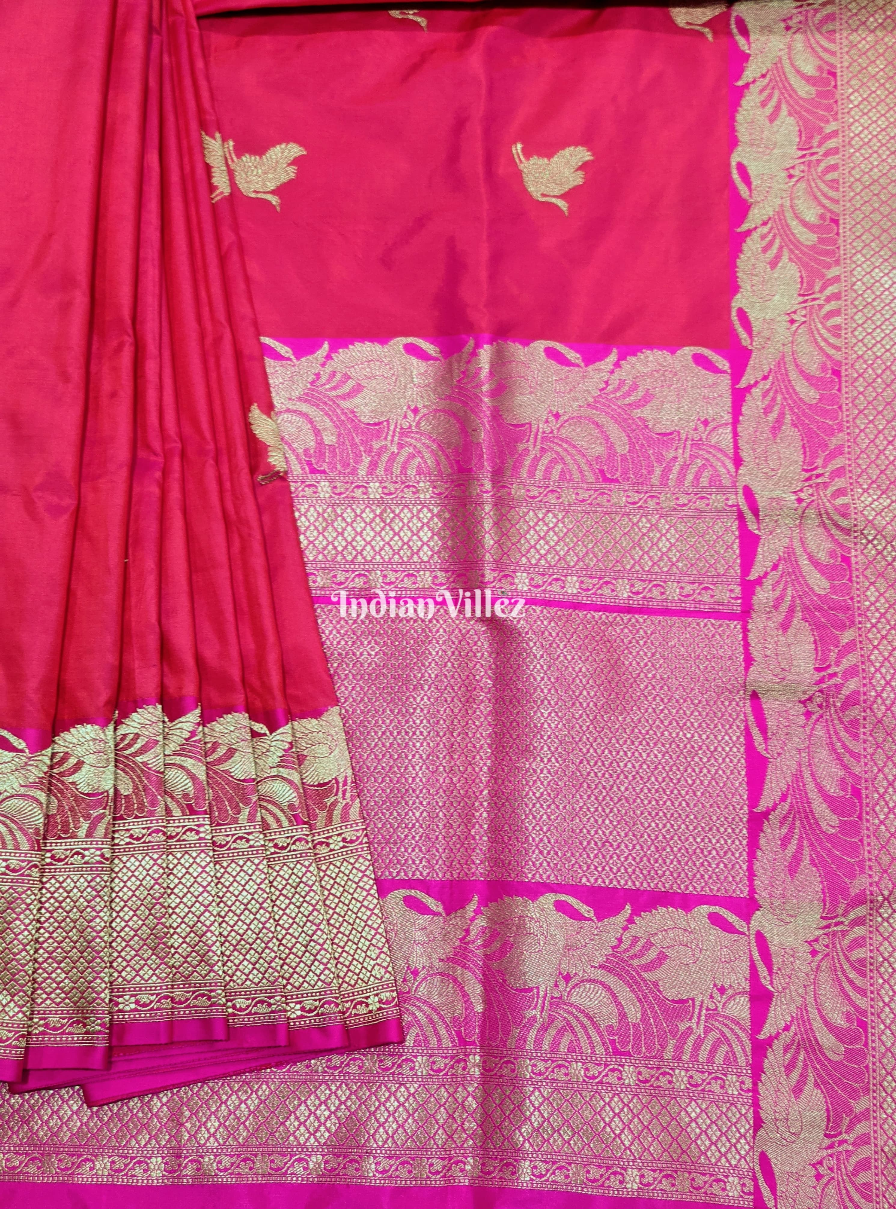 Rani Pink Handwoven Banarasi Katan Silk Saree