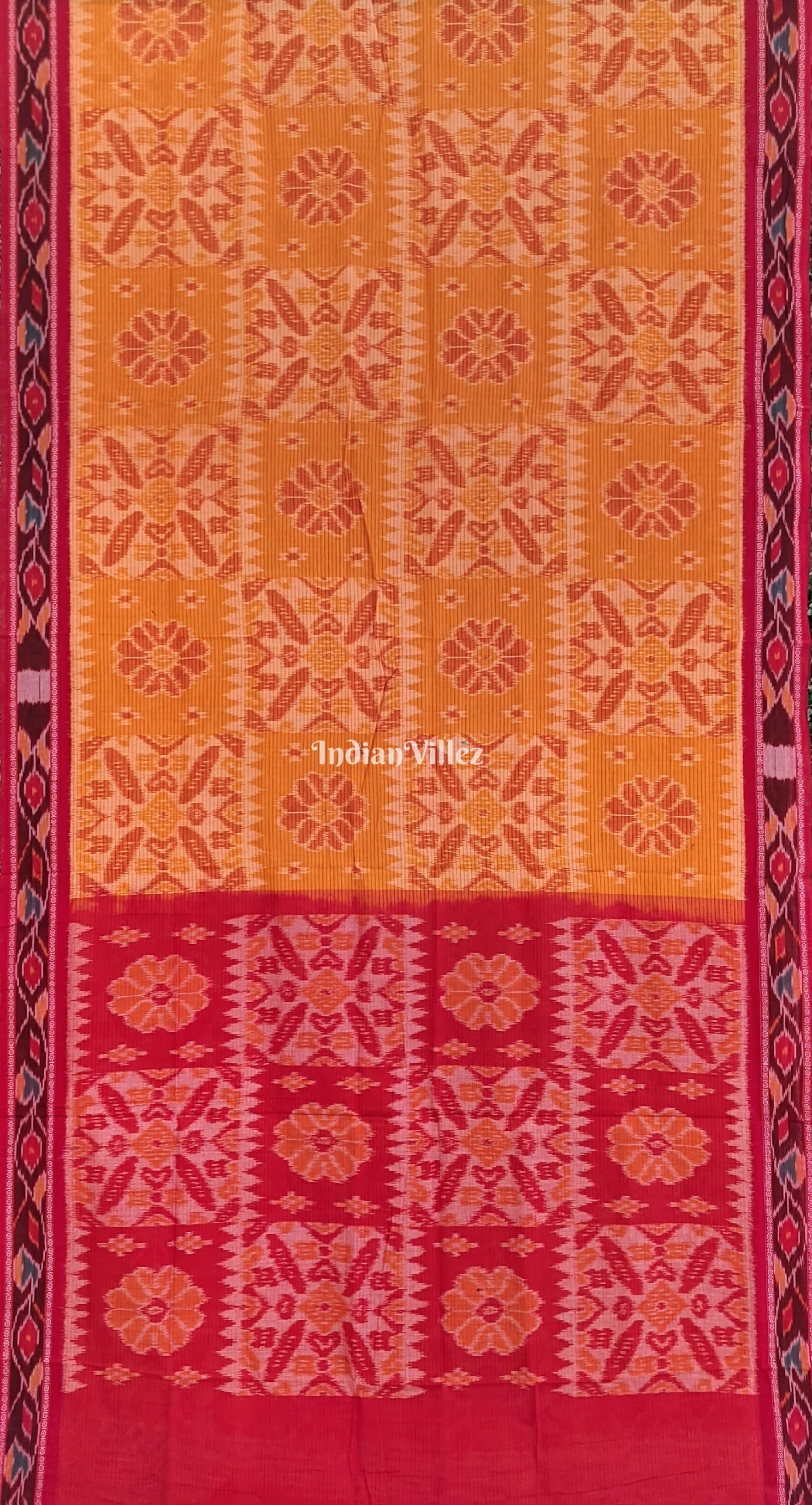 Yellow Red Maniabandha Odisha Ikat Cotton Saree