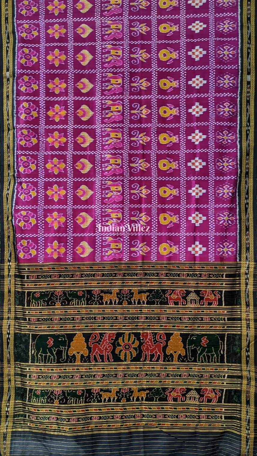 Magenta Aathakothi Khandua Ikat Silk  Saree with Patli Design