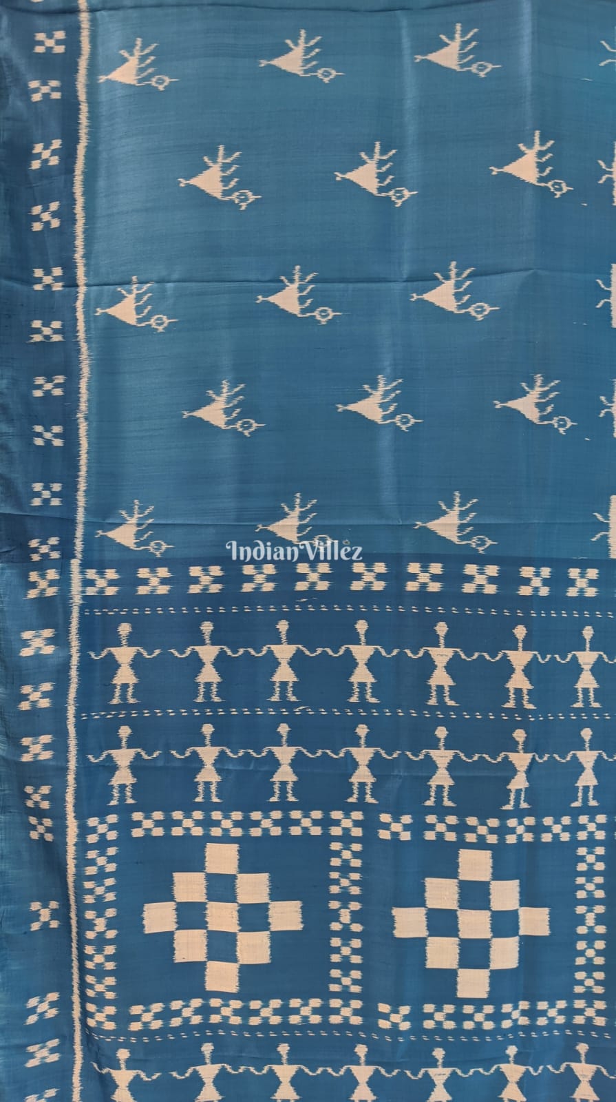 Navy Blue Tribal Theme Contemporary Silk Saree