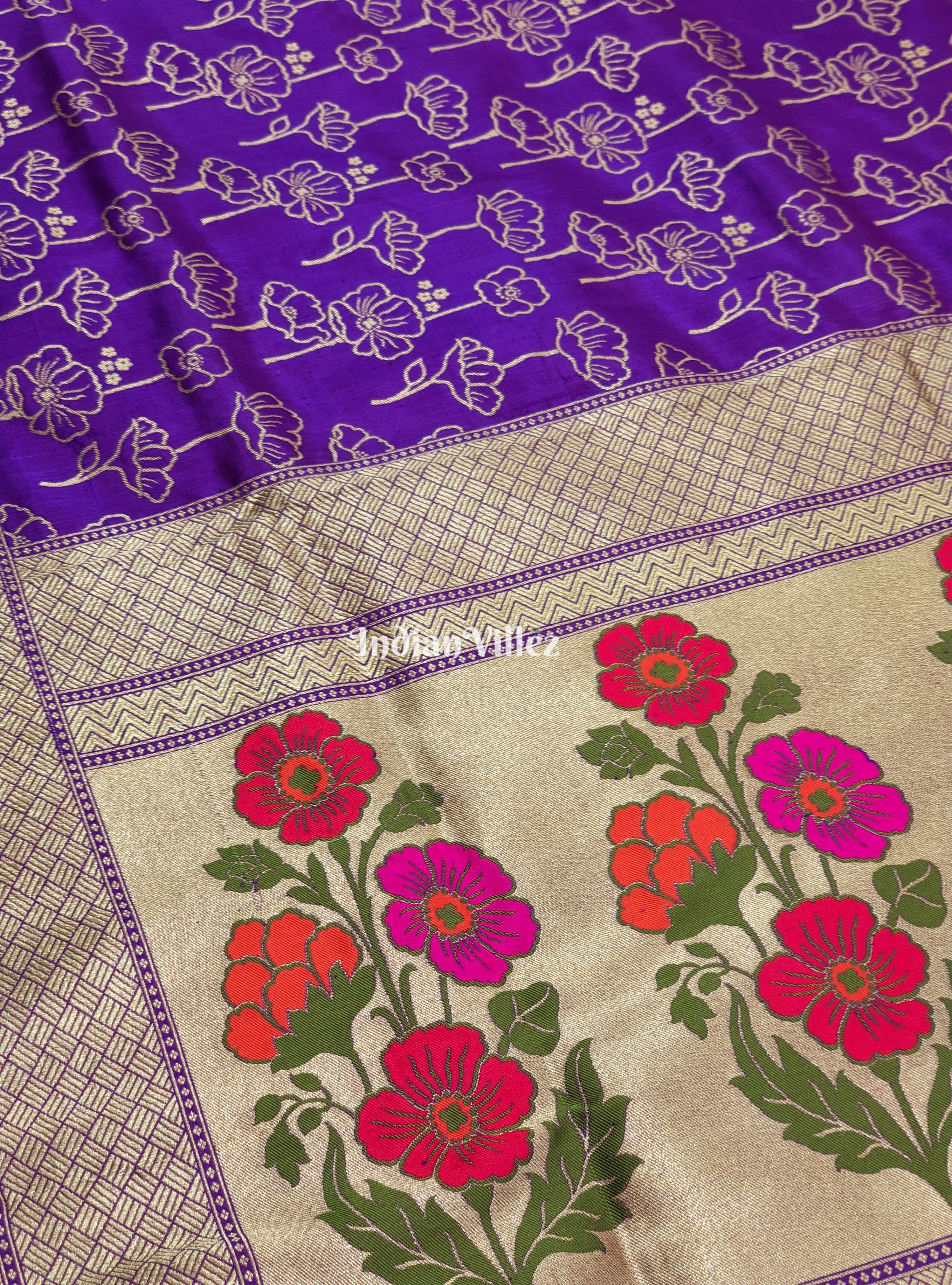 Purple Floral Designer Katan Silk Banarasi Saree