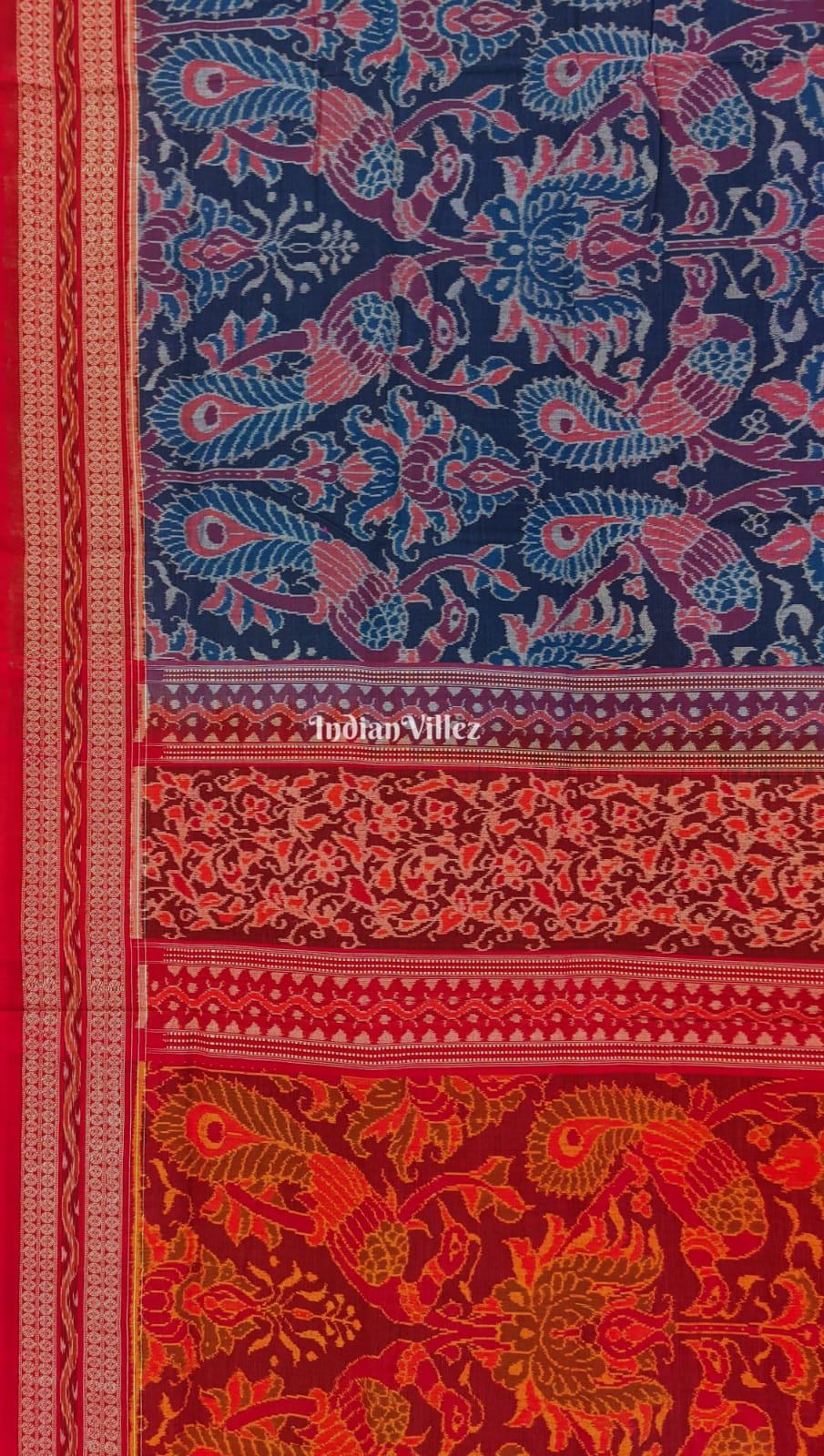 Blue Peacock Design Sambalpuri Pure Cotton Saree