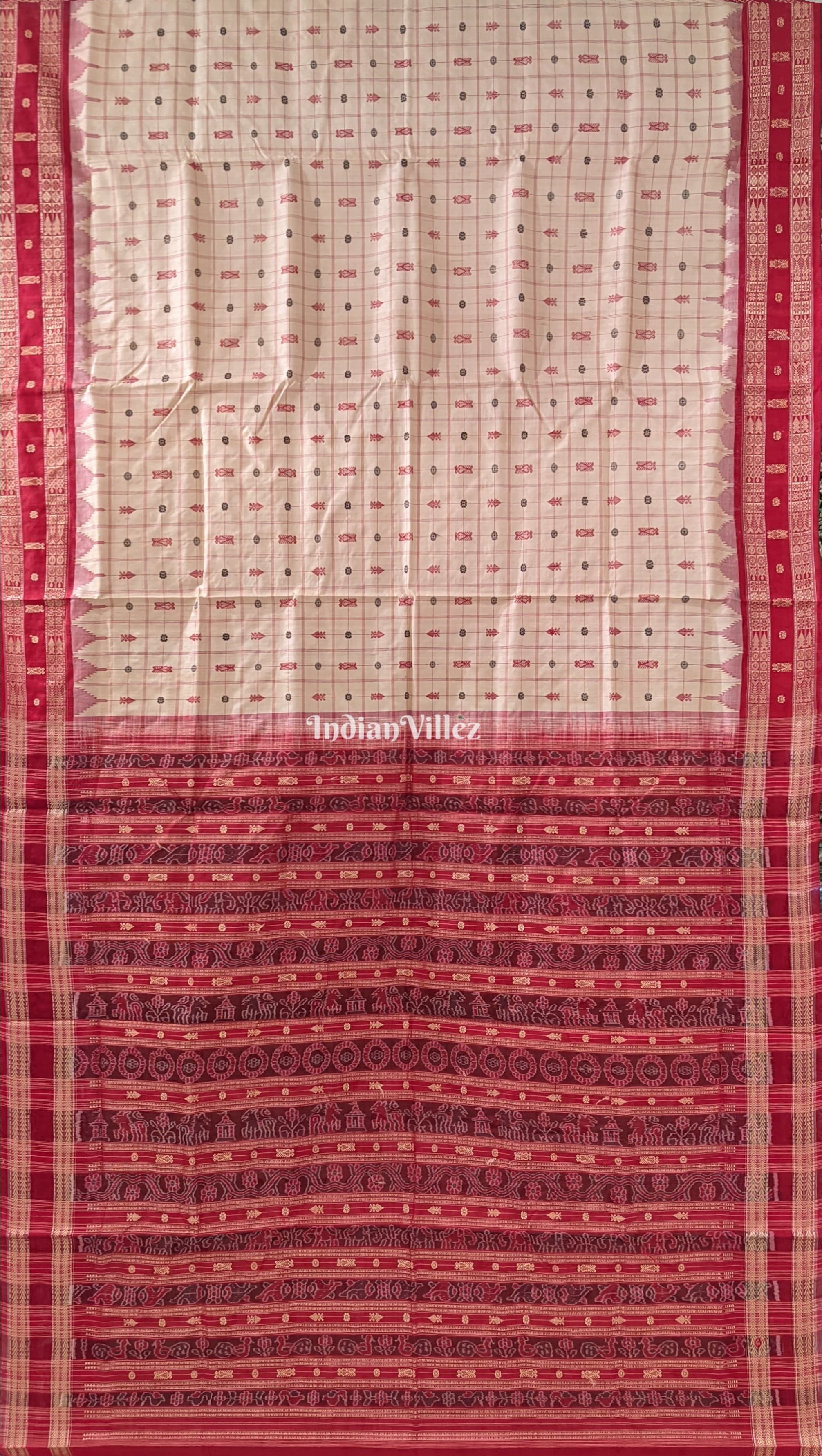 Chandan & Red Hazarbuti Sambalpuri Tissue Saree