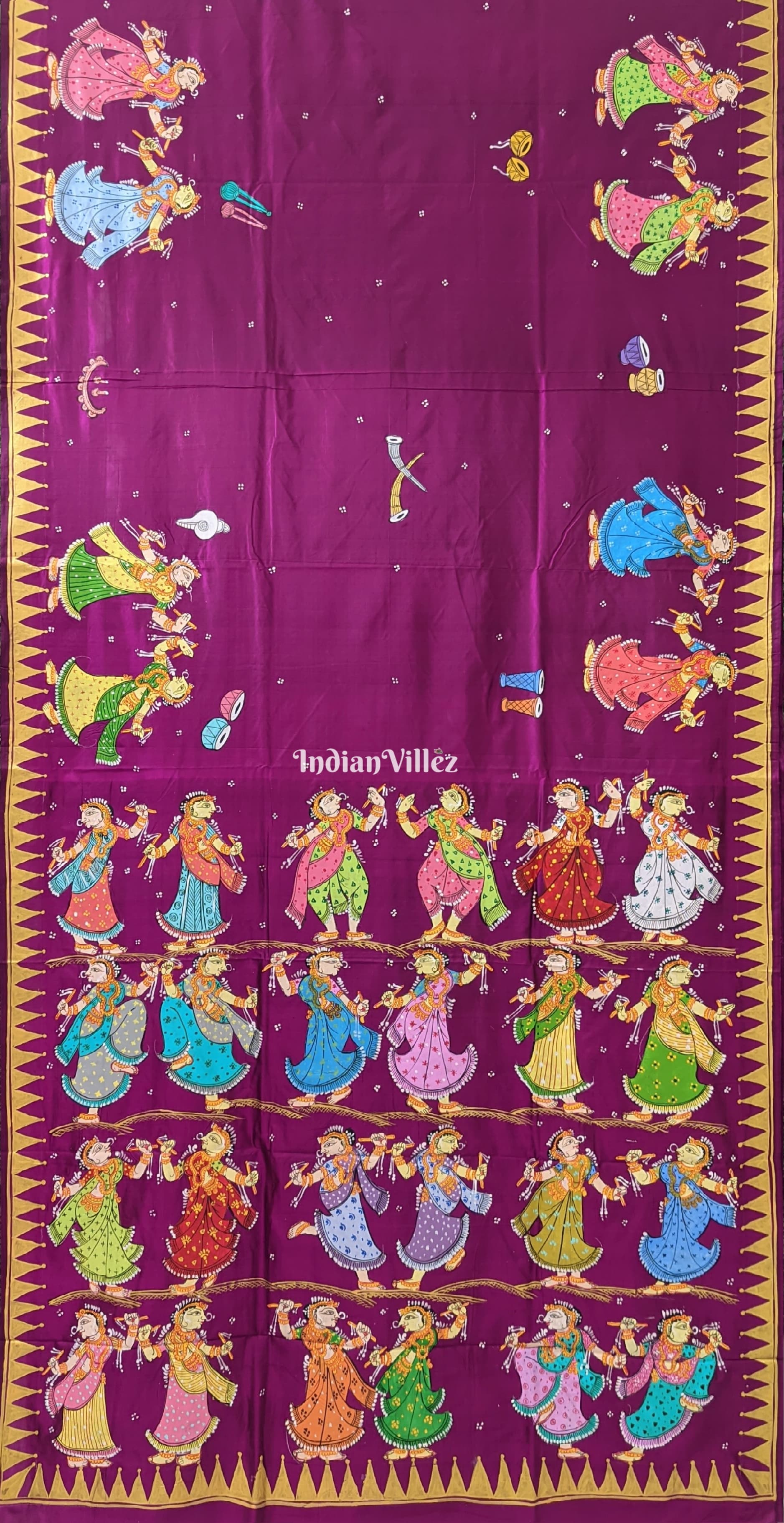 Purple Nartaki Theme Hand-painted Pattachitra Saree