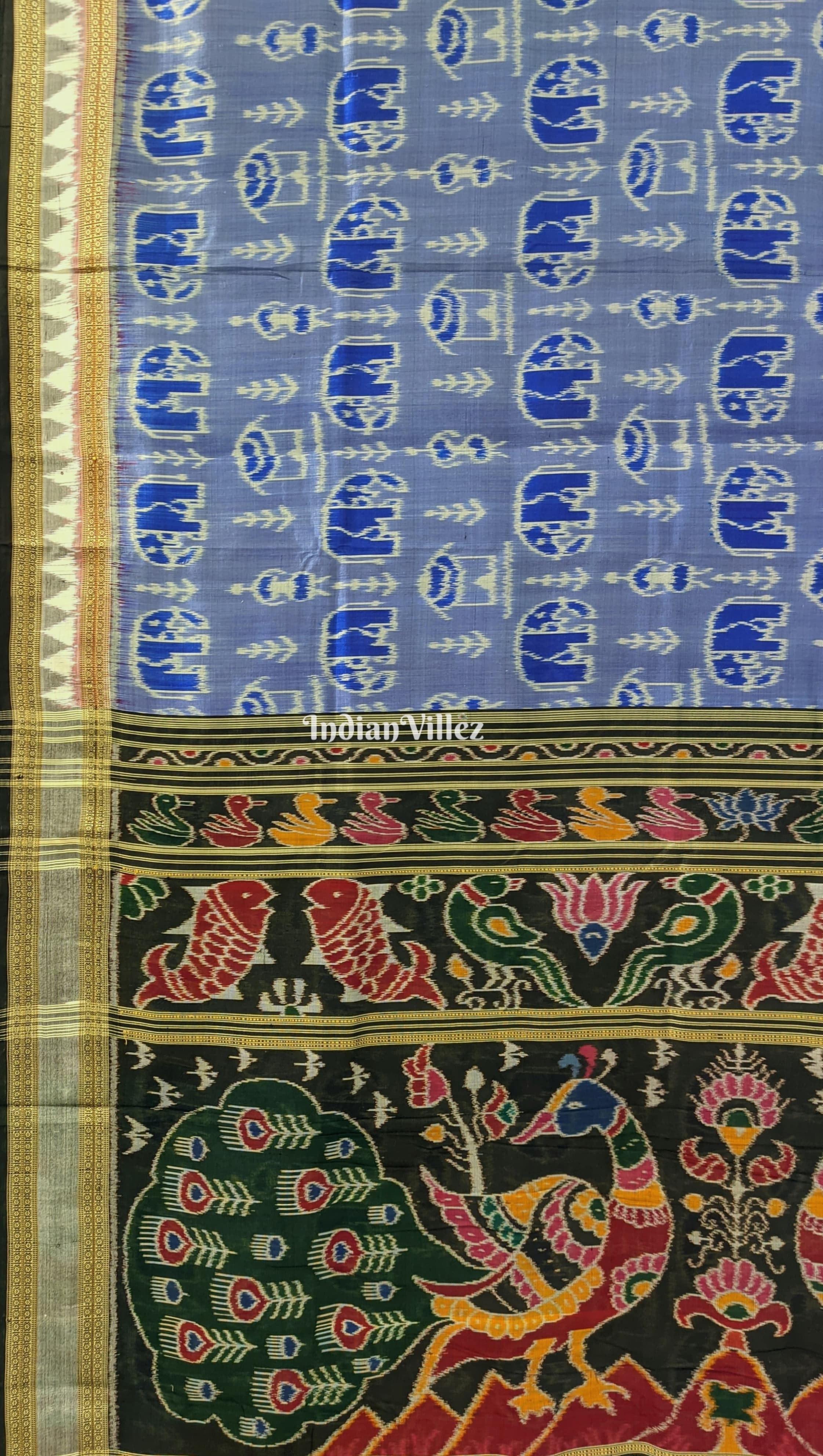 Pigeon Blue Odisha Handloom Khandua Silk Saree