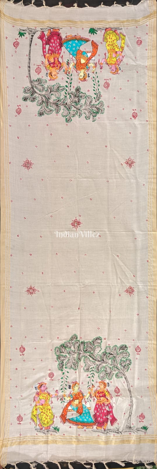 Off White Raja Theme Cotton Pattachitra Dupatta
