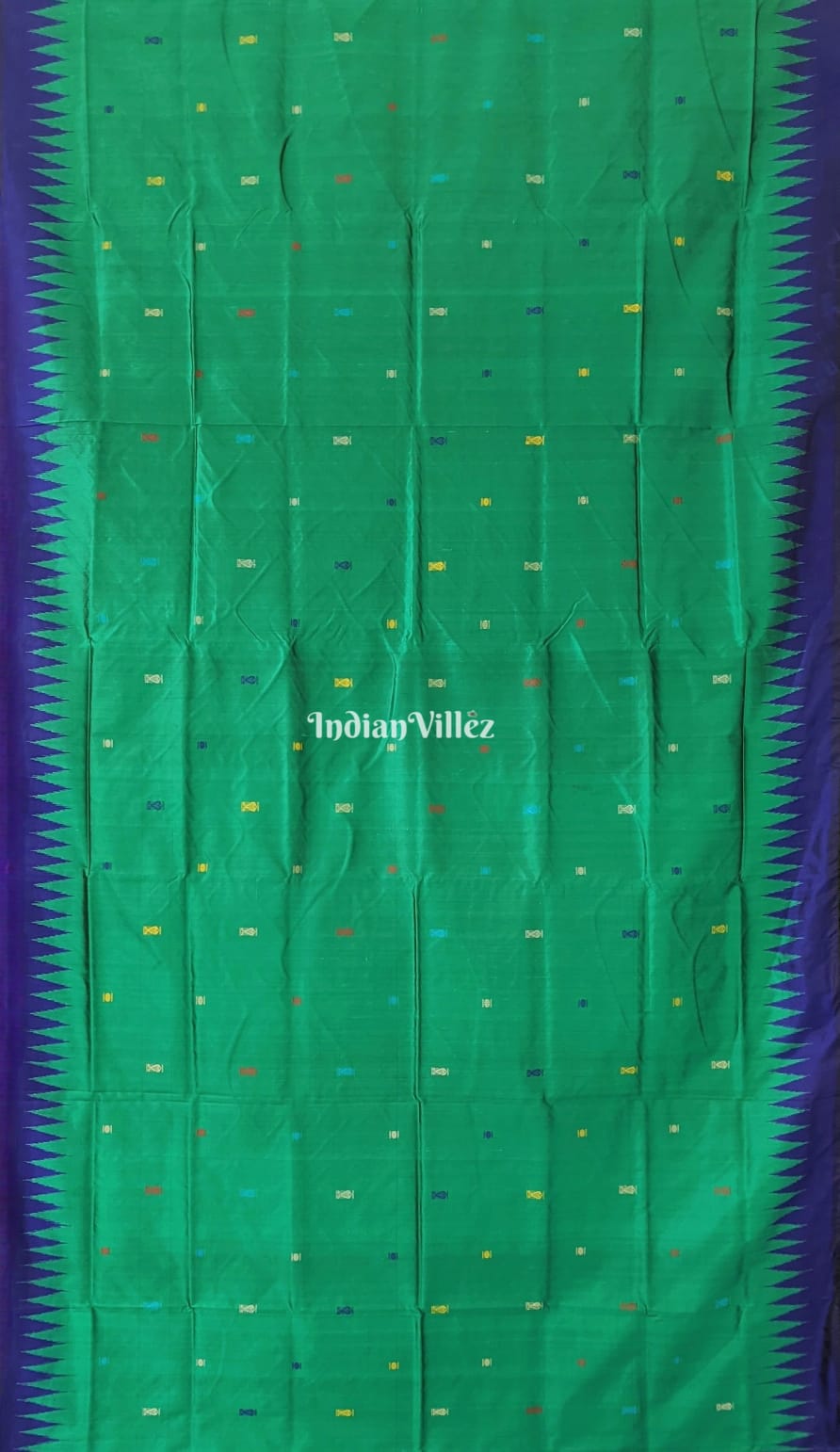 Green Blue Fish Motif Odisha Ikat Bomkai Silk Saree