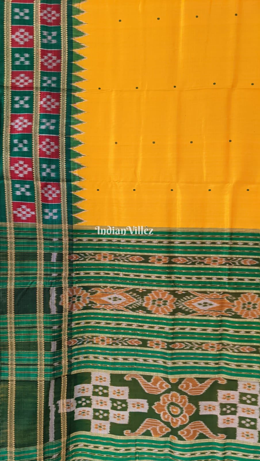 Yellow Green Border Pasapali Khandua Silk Saree