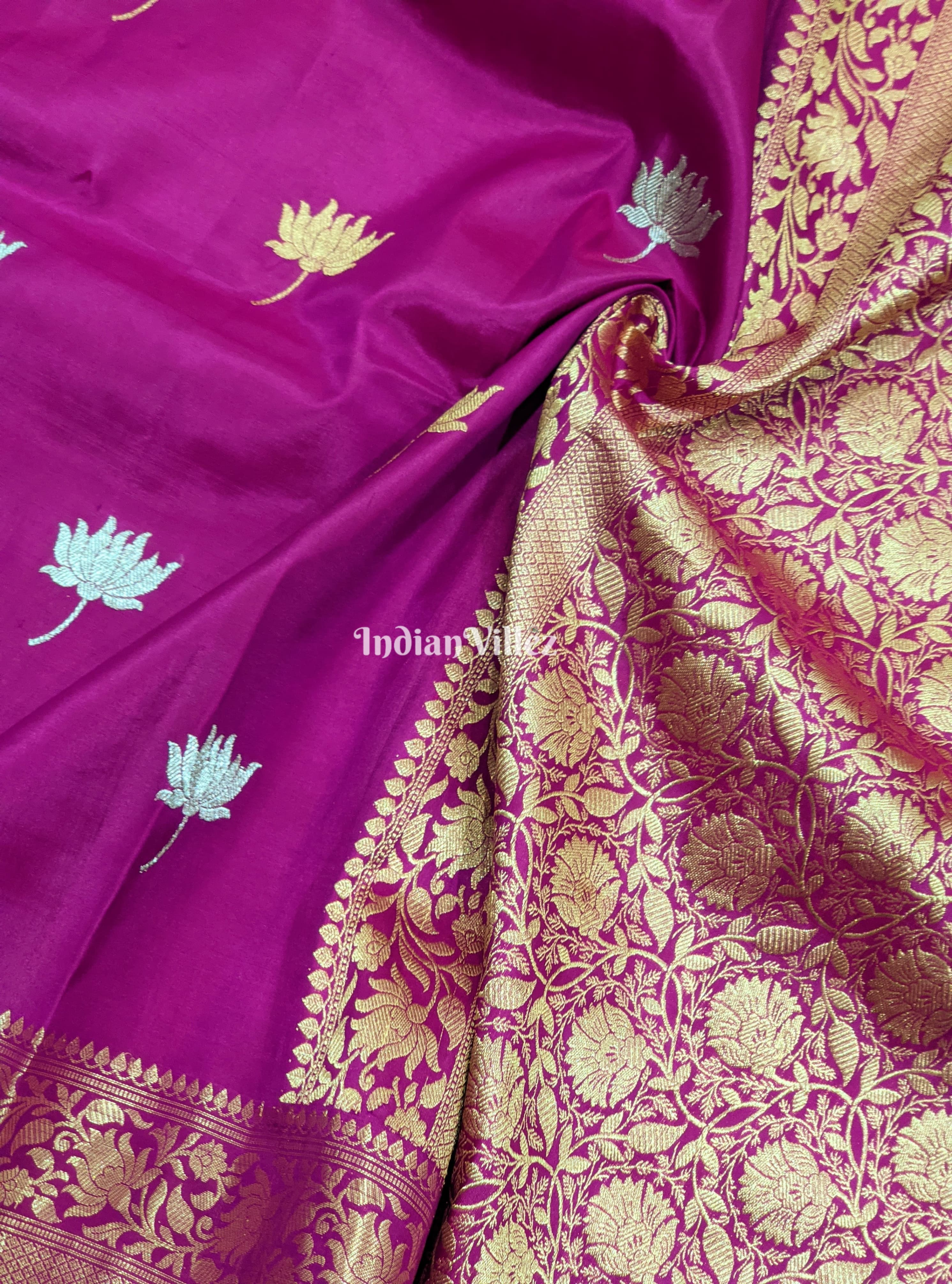 Purple Lotus Motif Banarasi Katan Silk Saree