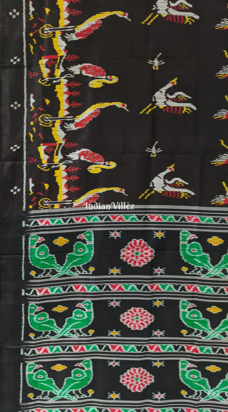 Black Parrot and Flamingo Contemporary Silk Saree