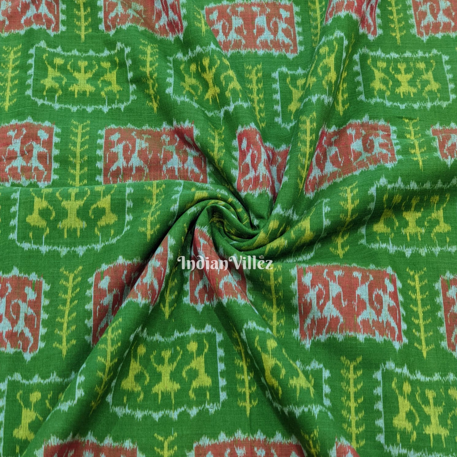 Mehendi Green Tribal Theme Sambalpuri Cotton Fabric