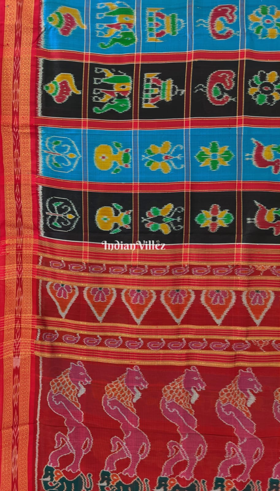 Black Copper Sulphate Odisha Ikat Khandua Silk Saree