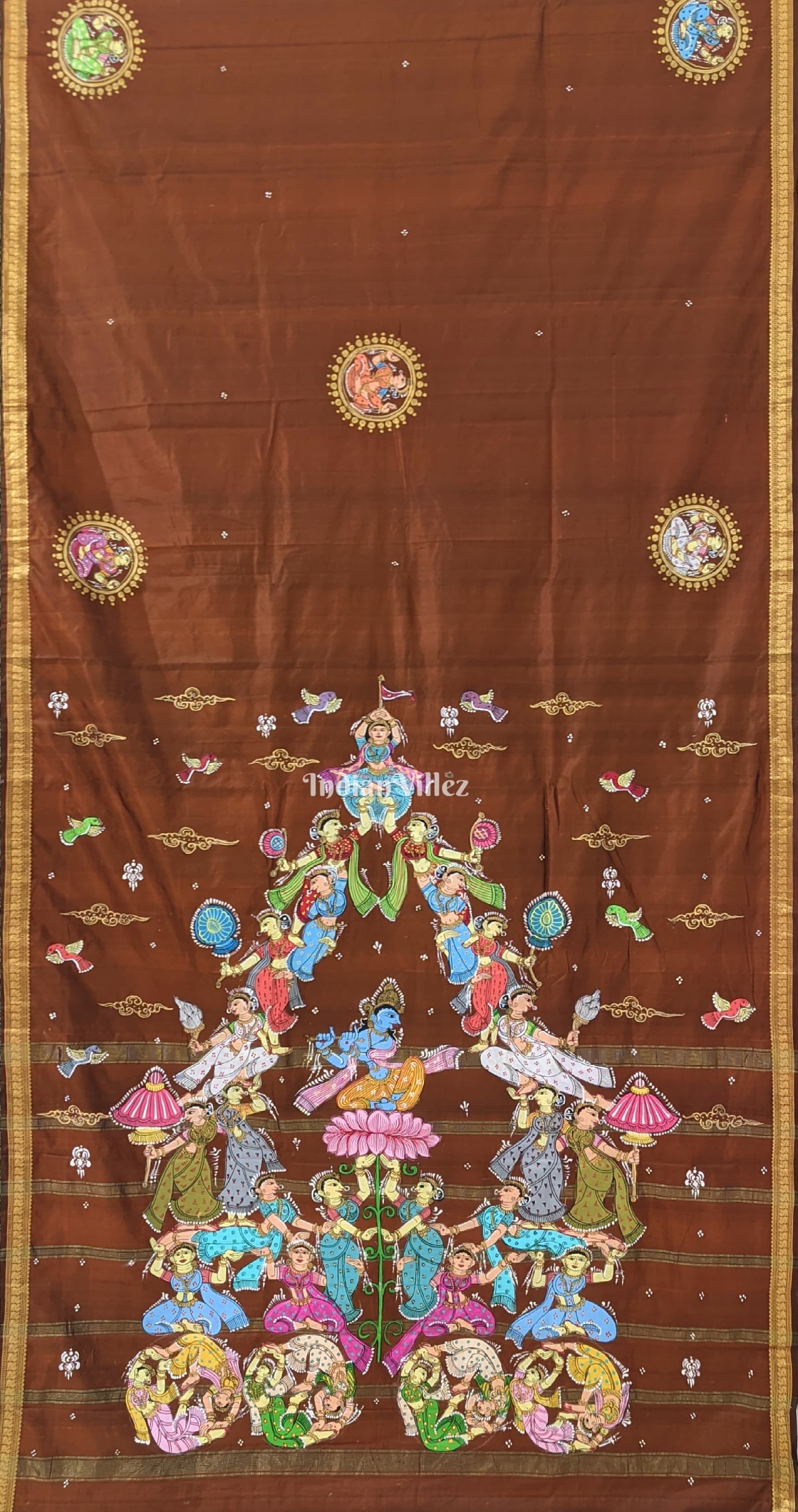 Kandarpa Rath Pattachitra Art on Pure Kanjivaram Silk Saree