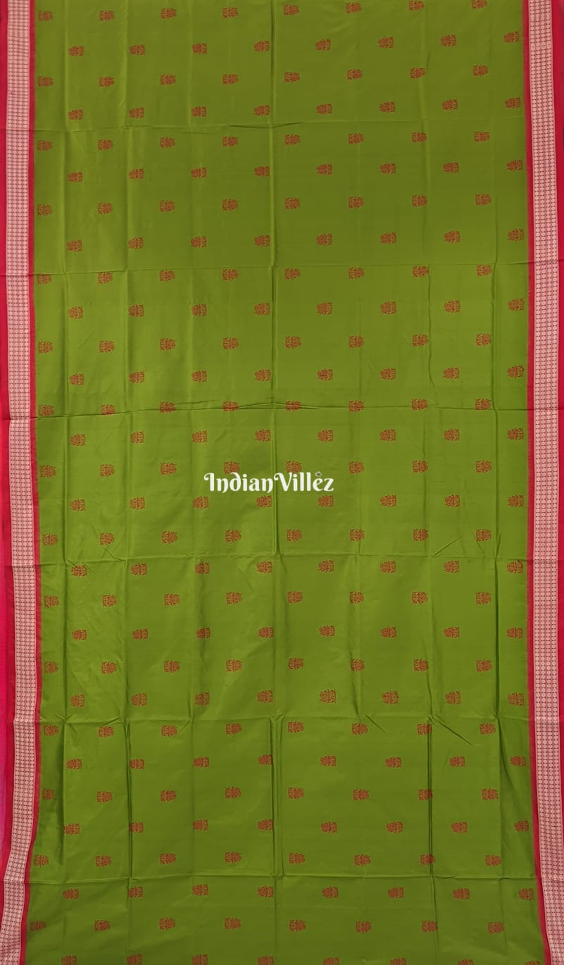 Pear Green Bomkai Sambalpuri Ikat Silk Saree