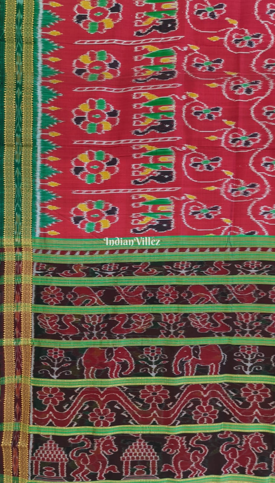 Red Elephant Flowers Khandua Silk Saree
