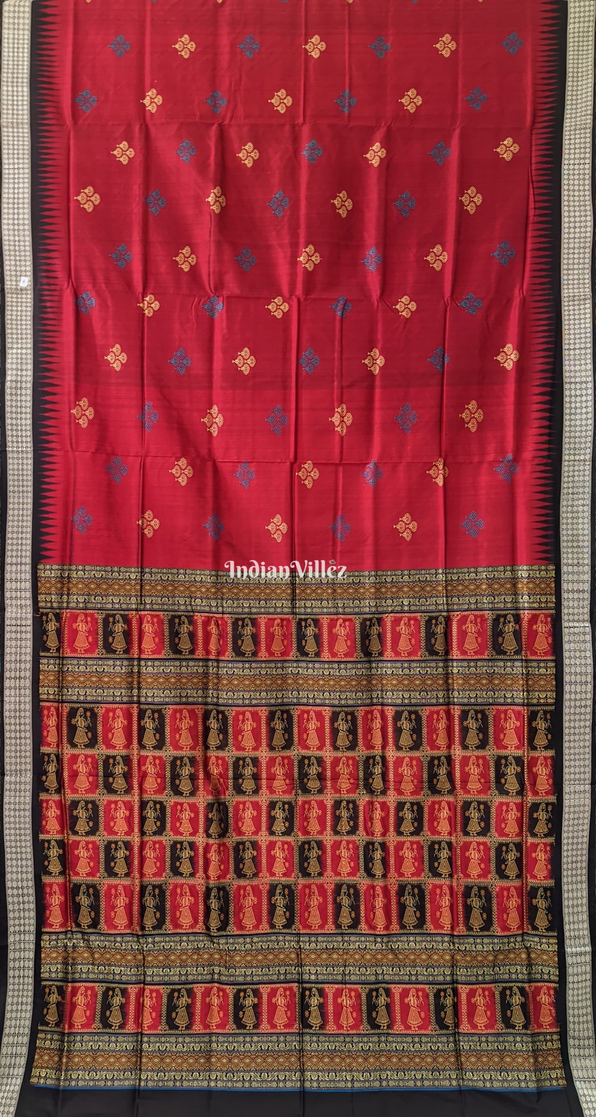 Maroon Mushroom Design Sambalpuri Ikat Bomkai Silk Saree