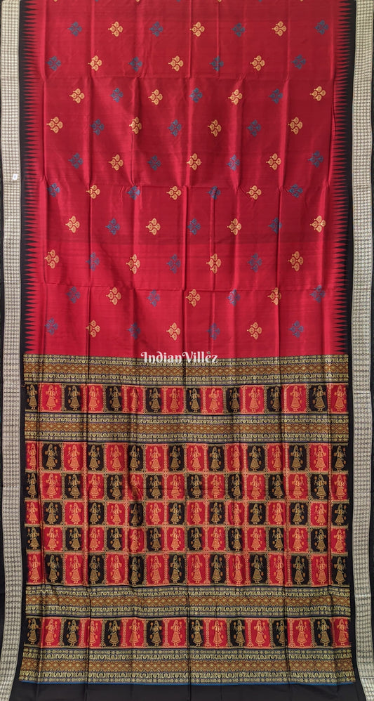 Maroon Mushroom Design Sambalpuri Ikat Bomkai Silk Saree