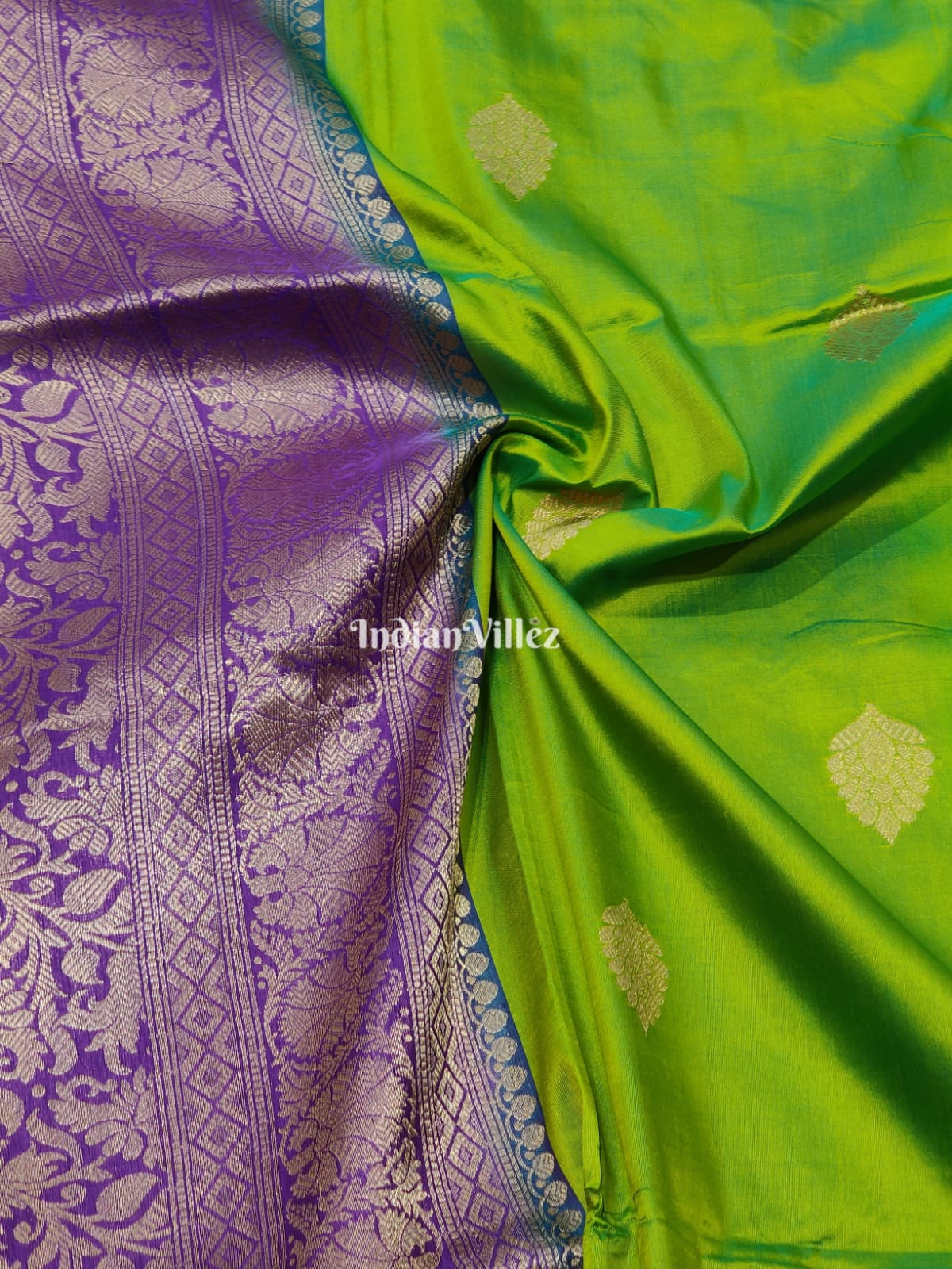Chartreuse Green Pure Banarasi Handloom Katan Silk Saree