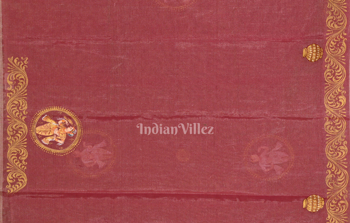 Maroon Shringar Raas Hand- Painted Pattachitra Saree 