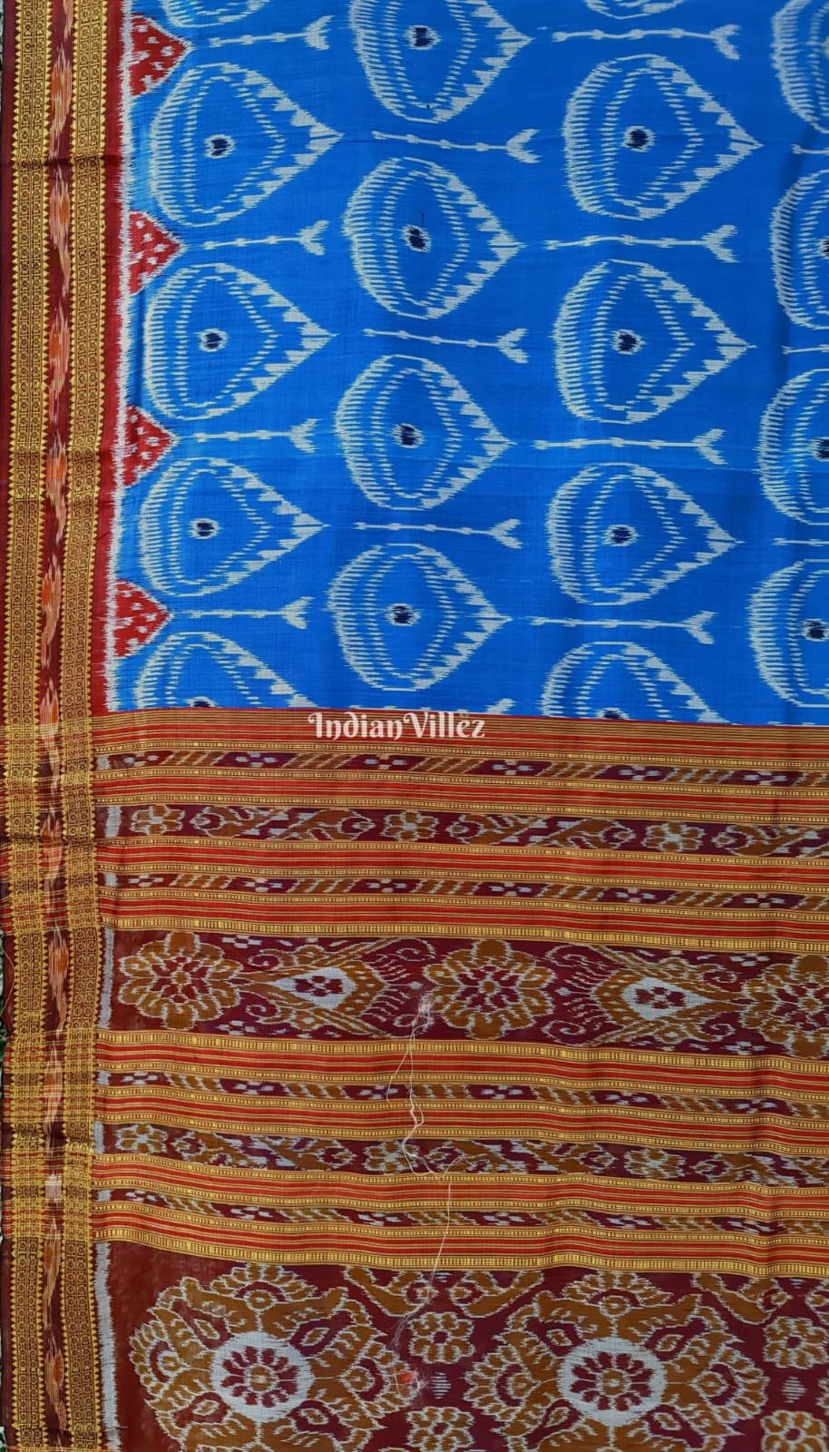 Sky Blue Odisha Handloom Khandua Patta Silk Saree