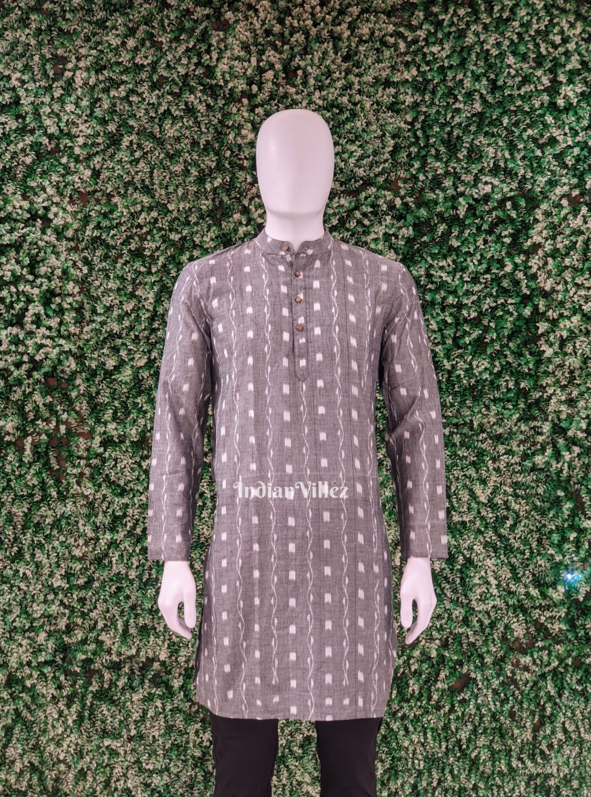 Grey Tipa Design Odisha Ikat Cotton Kurta for Men