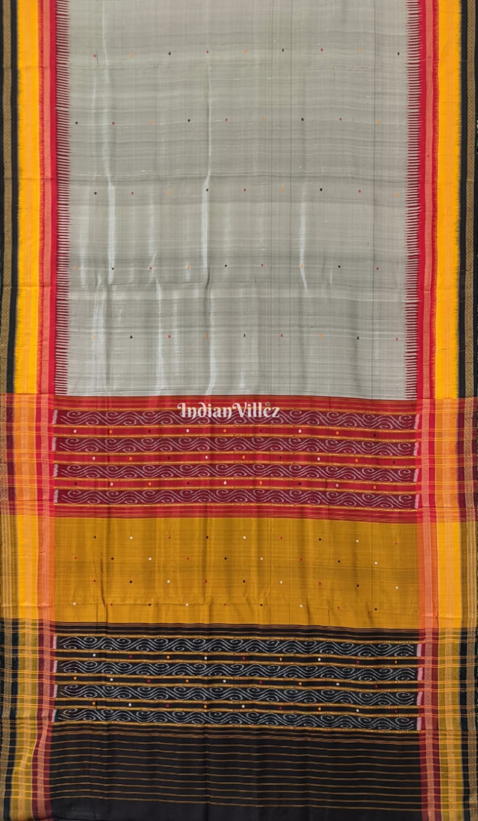 Streel Grey Odisha Ikat Kathiphera Khandua Silk Saree