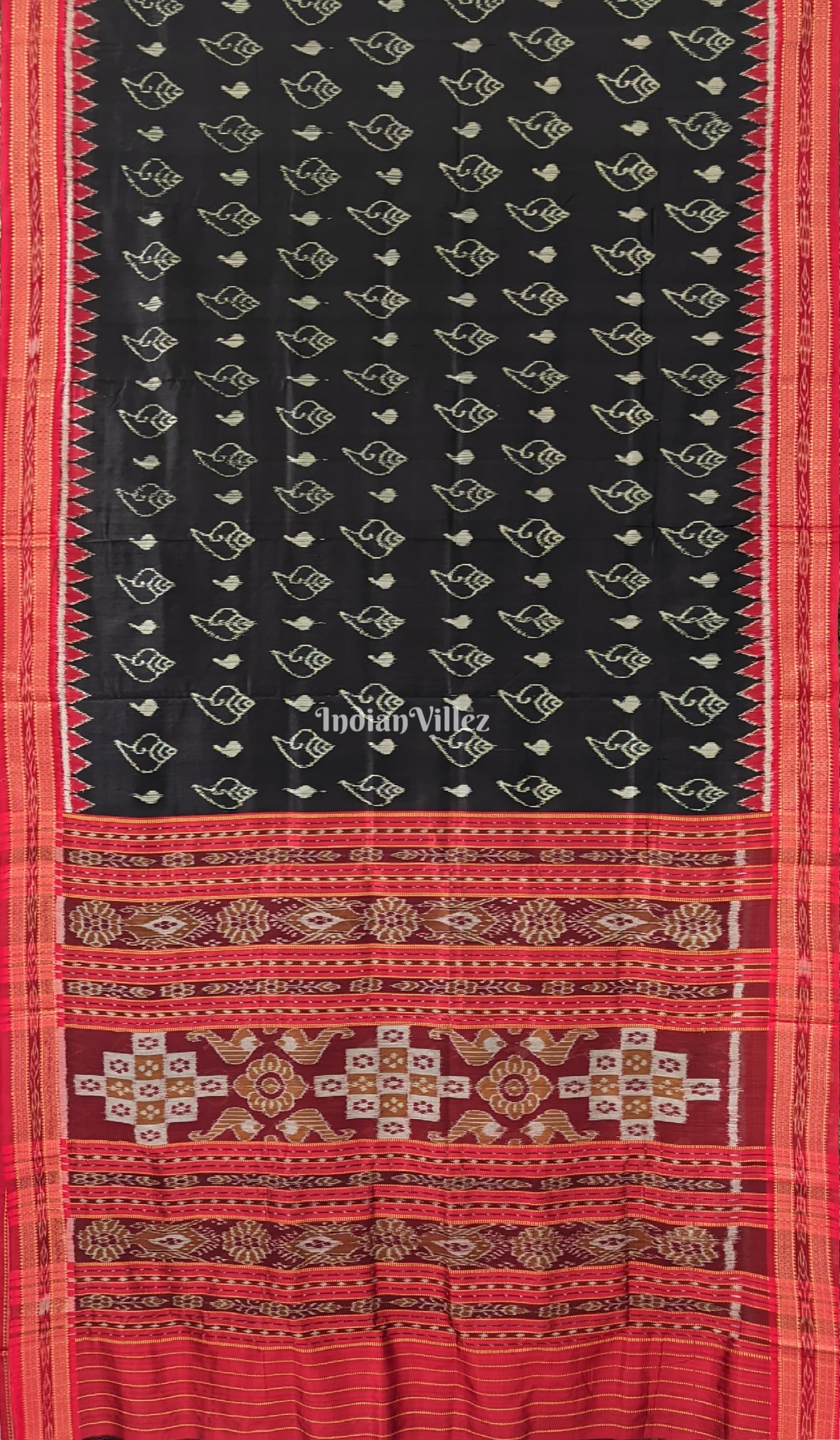 Black Red Shankha Design Khandua Silk Saree with Pasapali Anchal