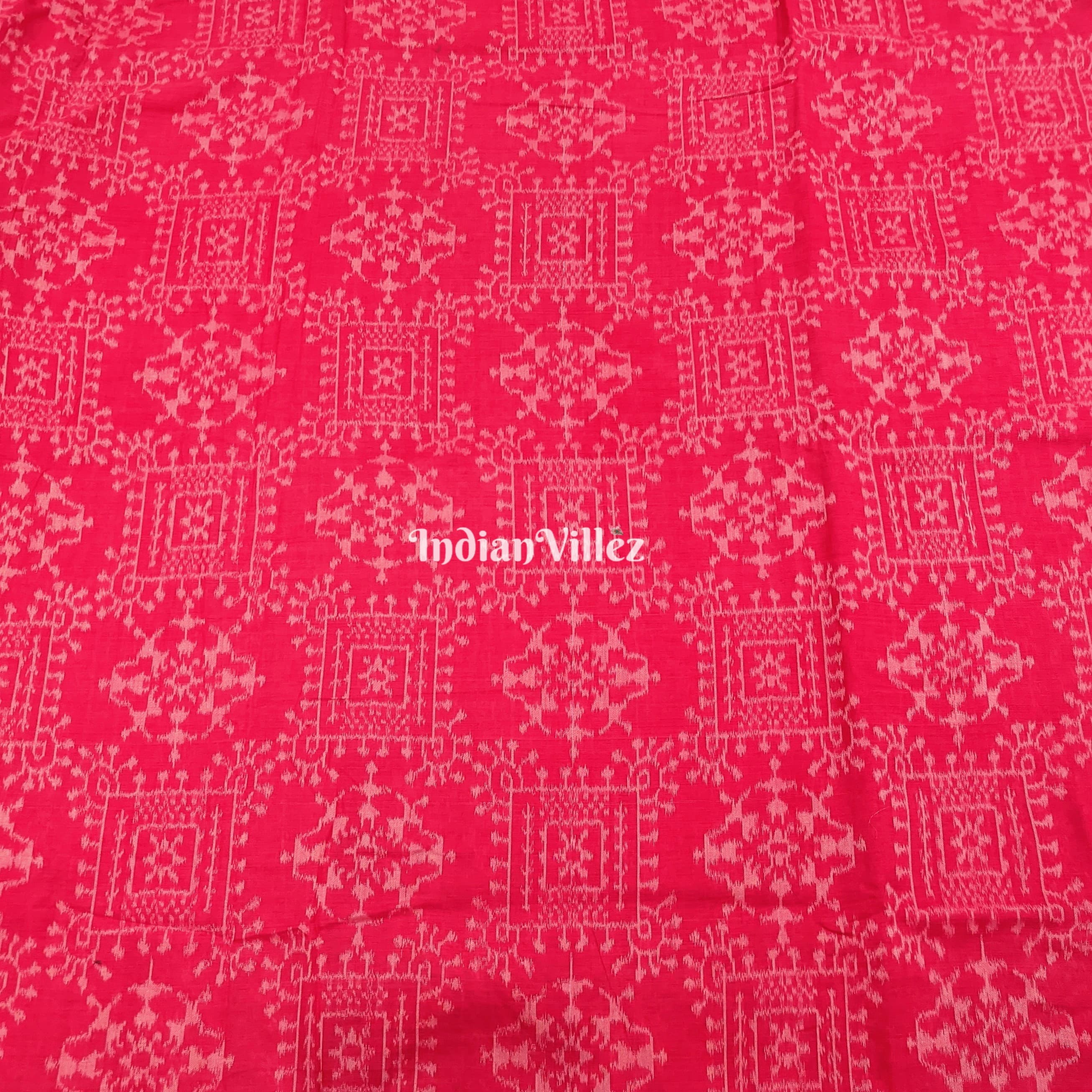 Ruby Red Tribal Jhoti Design Sambalpuri Ikat Cotton Fabric
