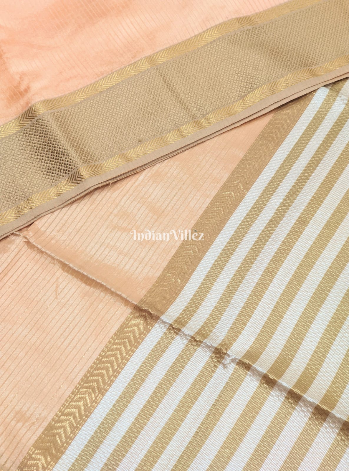 Light Peach Maheshwari Handloom Saree