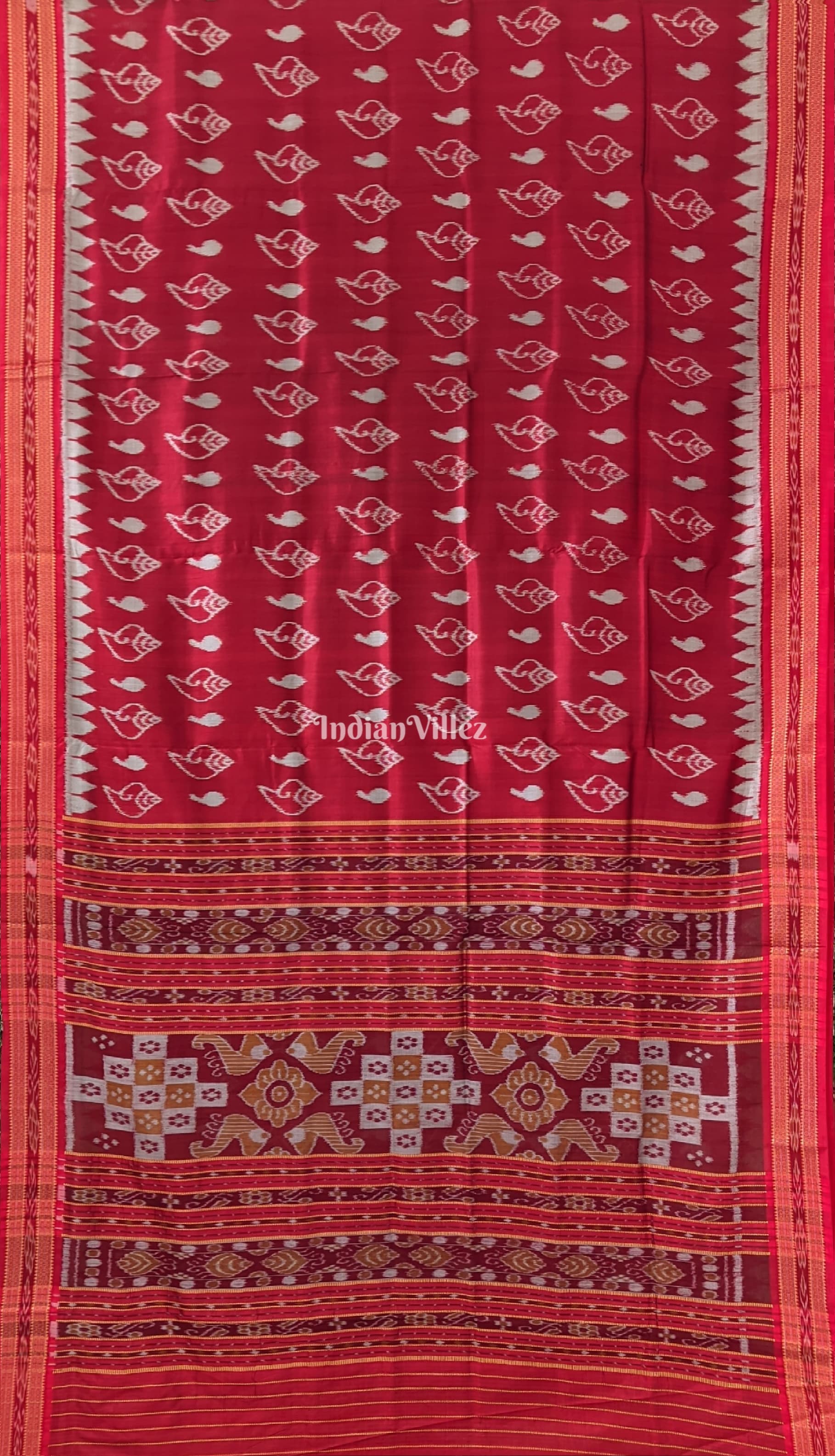 Red Shankha Design & Pasapali Aachal Khandua Silk Saree