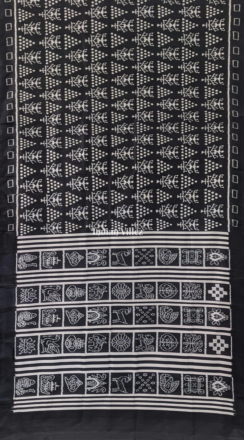 Black White Tribal Jhoti Contemporary Silk Saree with Nabakothi Anchal