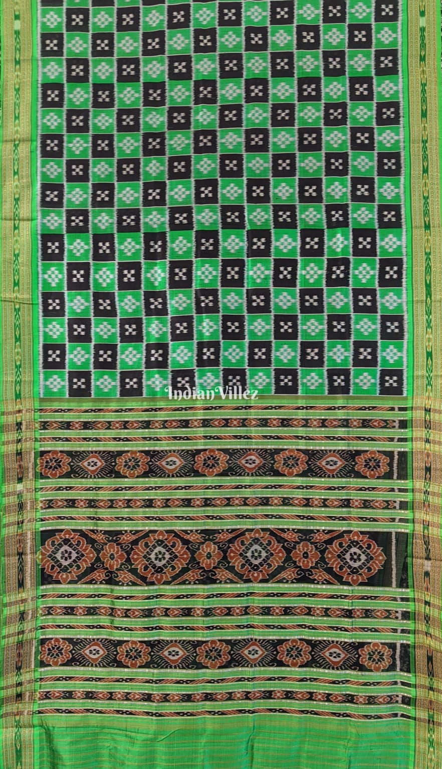 Black Green Odisha Ikat Pasapali Khandua Silk Saree