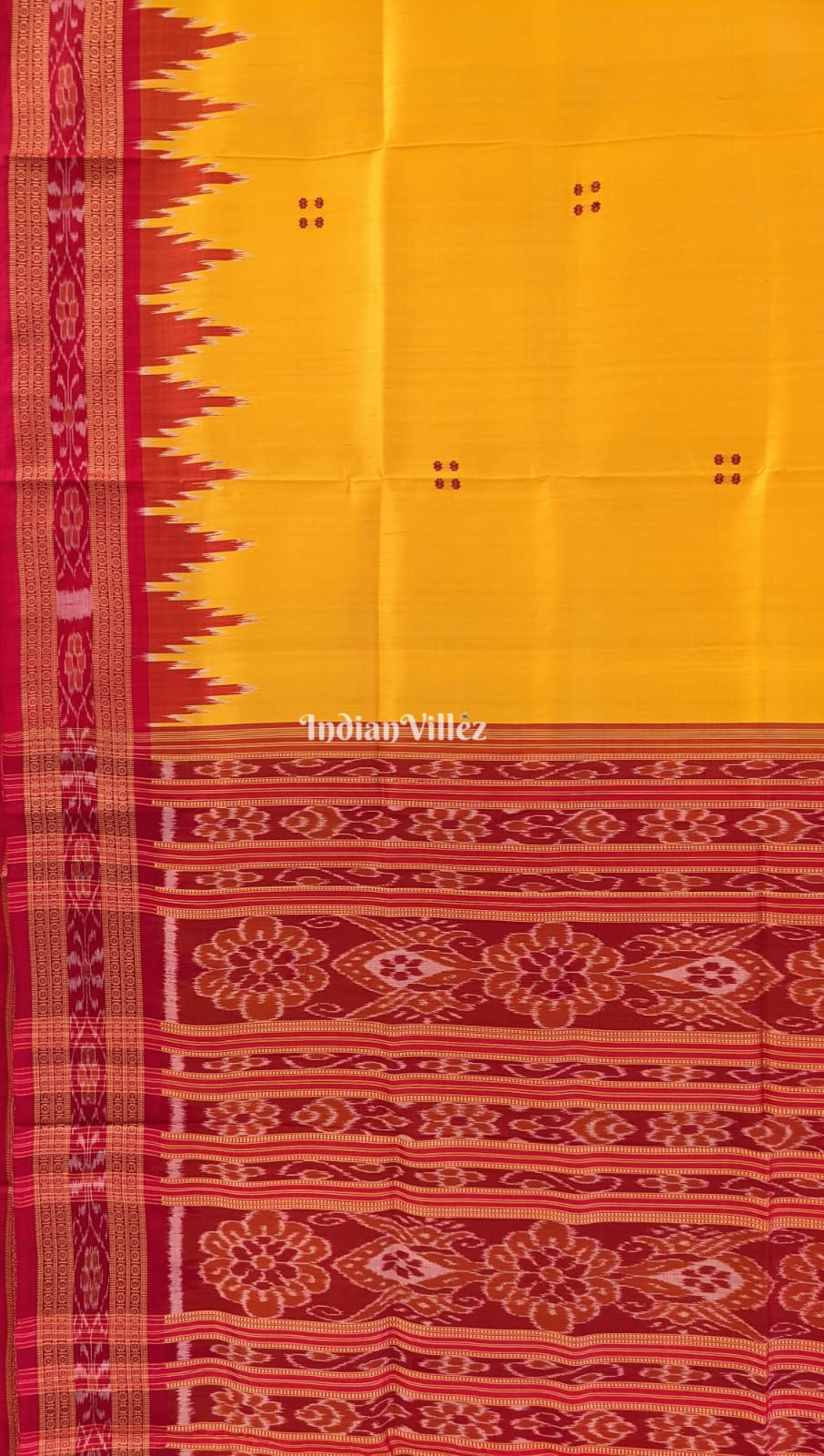 Yellow Butta Design Odisha Ikat Khandua Silk Saree
