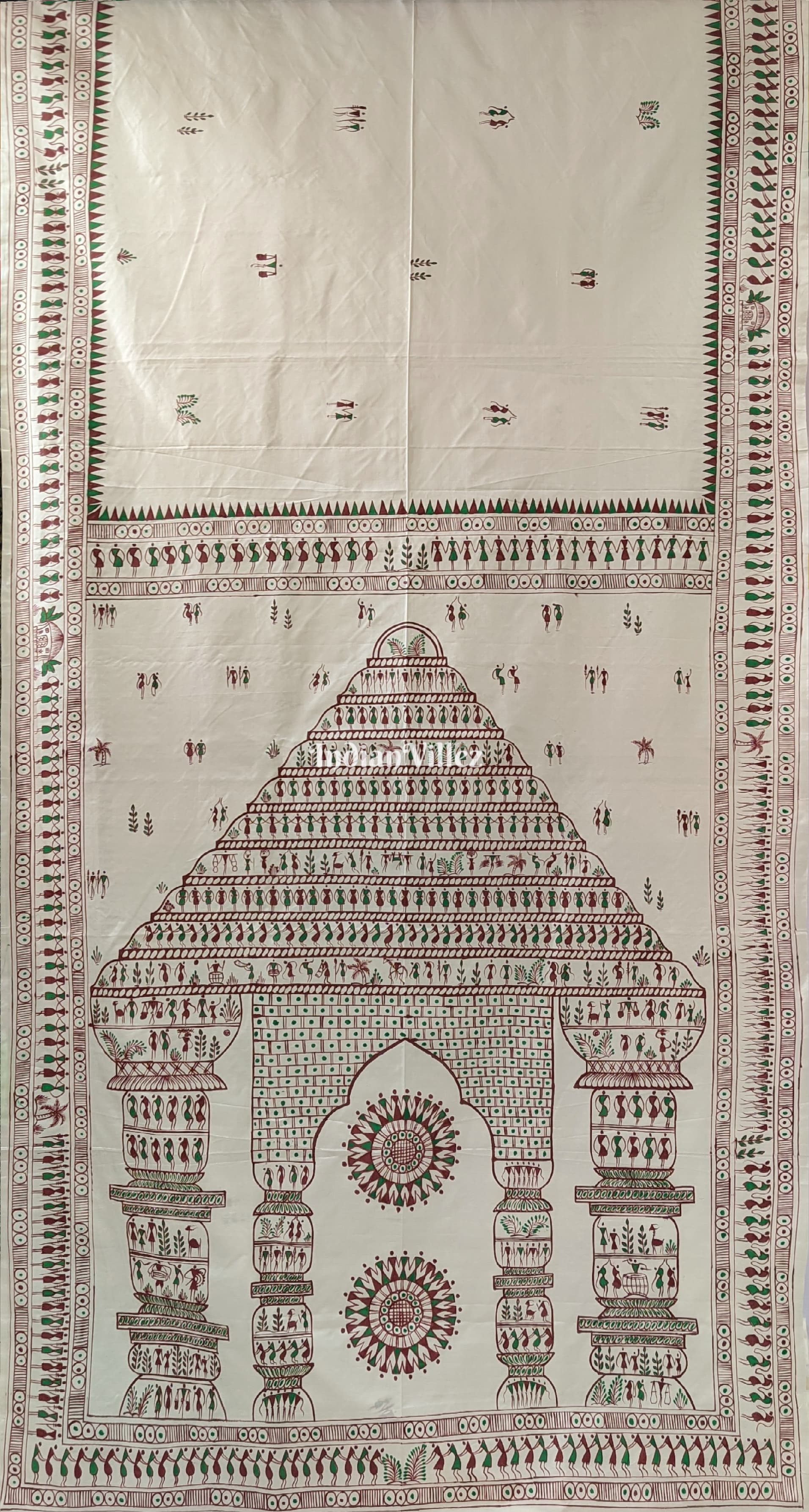 Off-White Tribal Themed Pattachitra Silk Saree