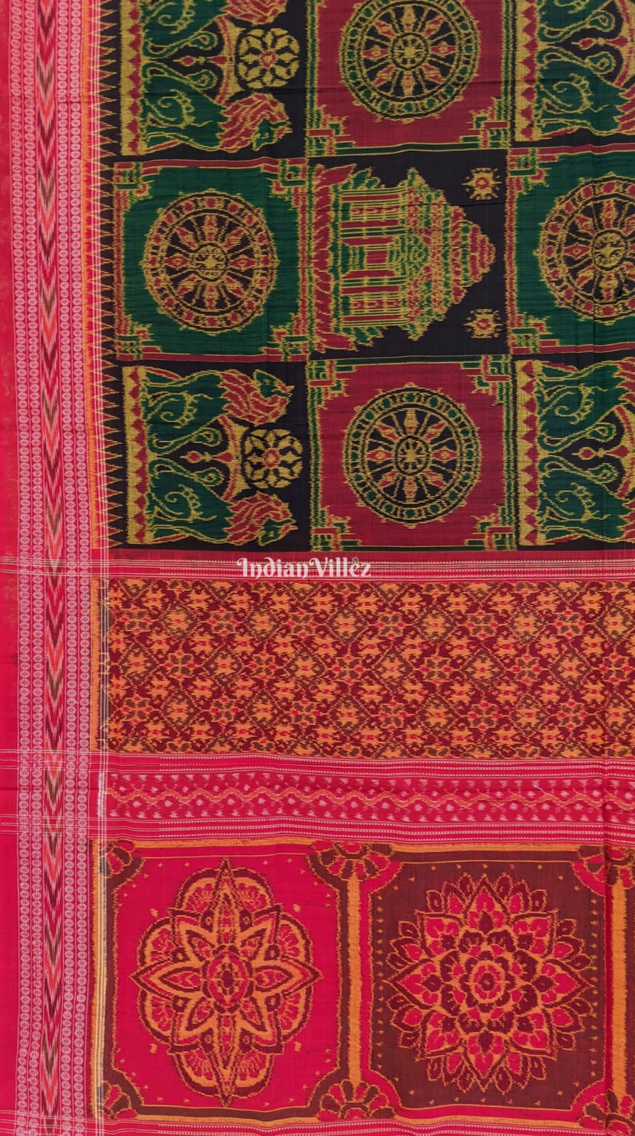 Green Konark Temple Theme Sambalpuri Pure Cotton Saree
