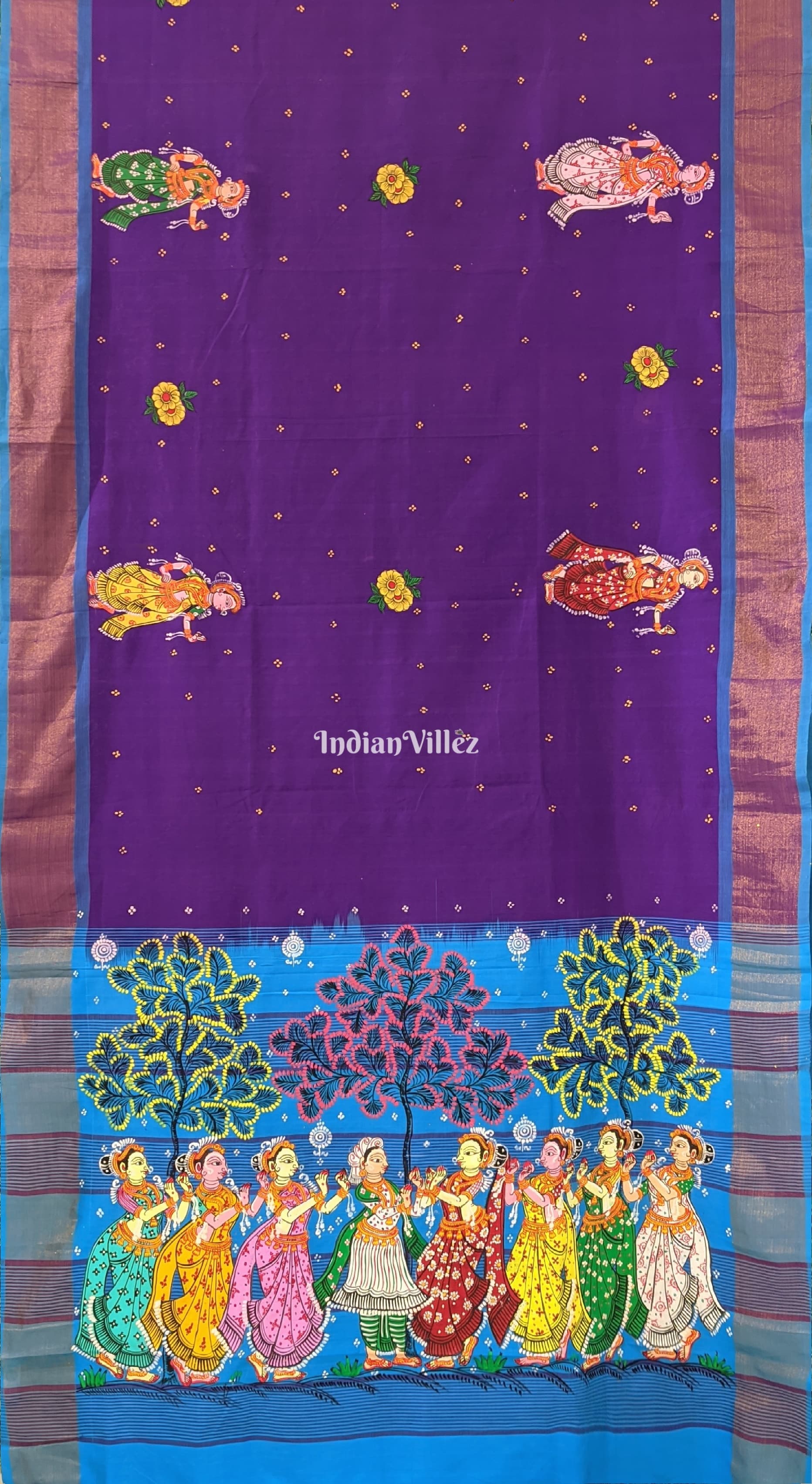 Purple Sky Blue Nartaki Theme Pattachitra Silk Saree