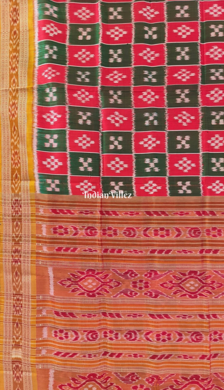 Red Green Body Pasapali Odisha Ikat Khandua Silk Saree